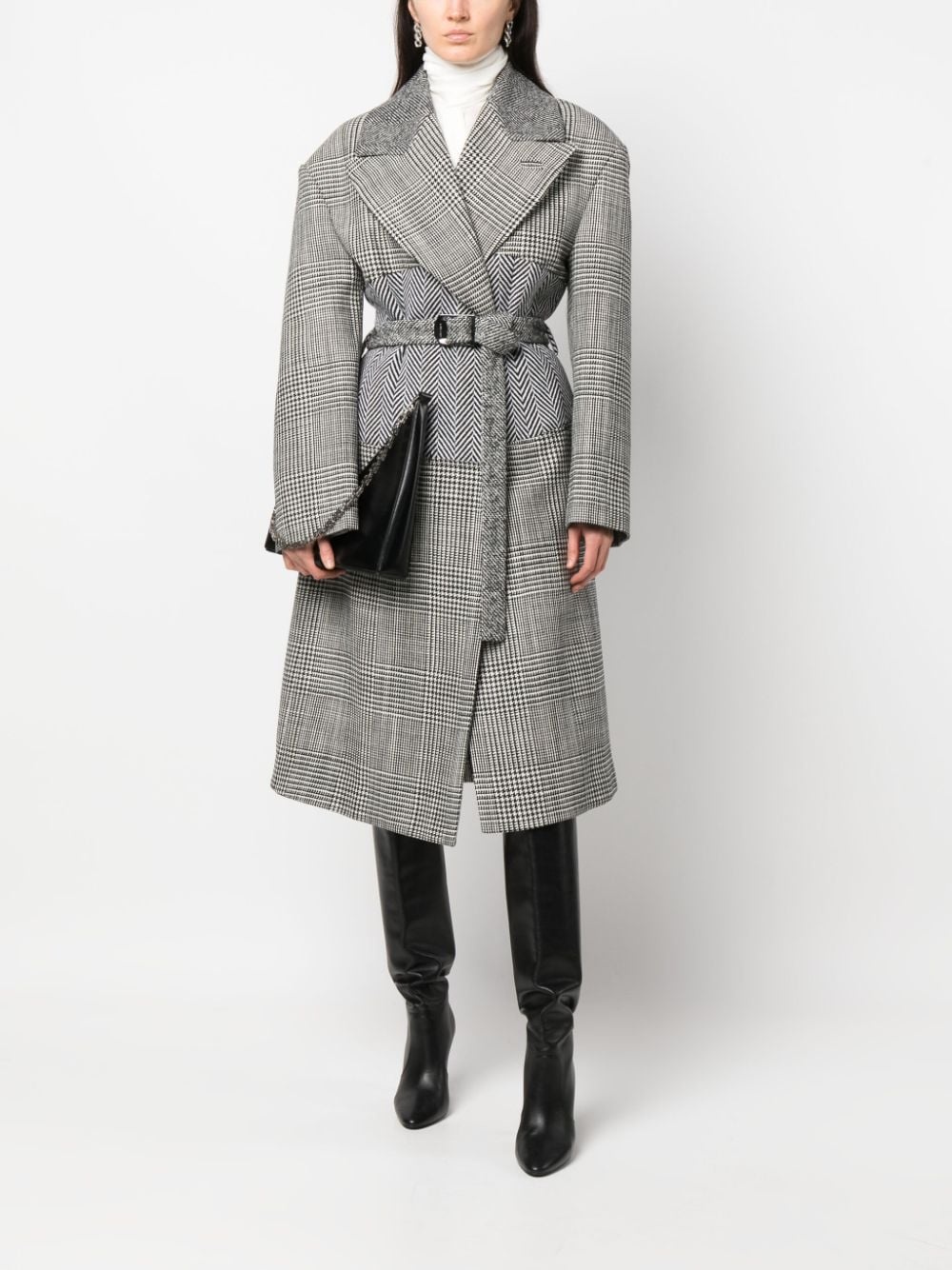 houndstooth-pattern belted coat - 2
