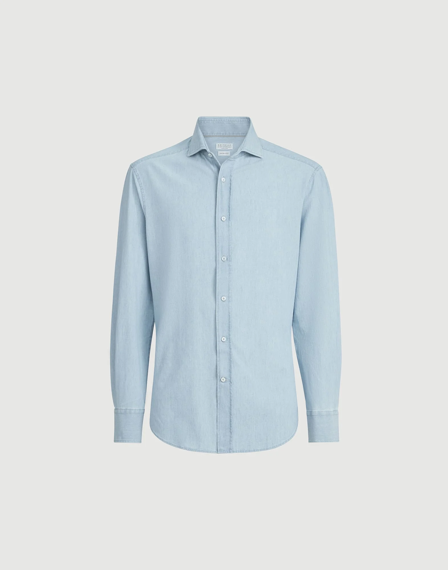 Denim-effect chambray shirt with spread collar - 1
