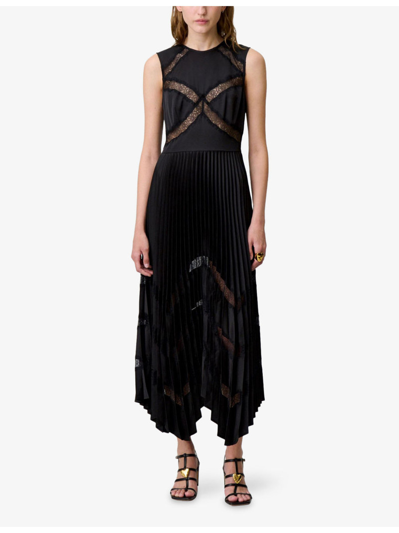 Claudie Pierlot Pleated Open-Work Satin Maxi Dress outlook