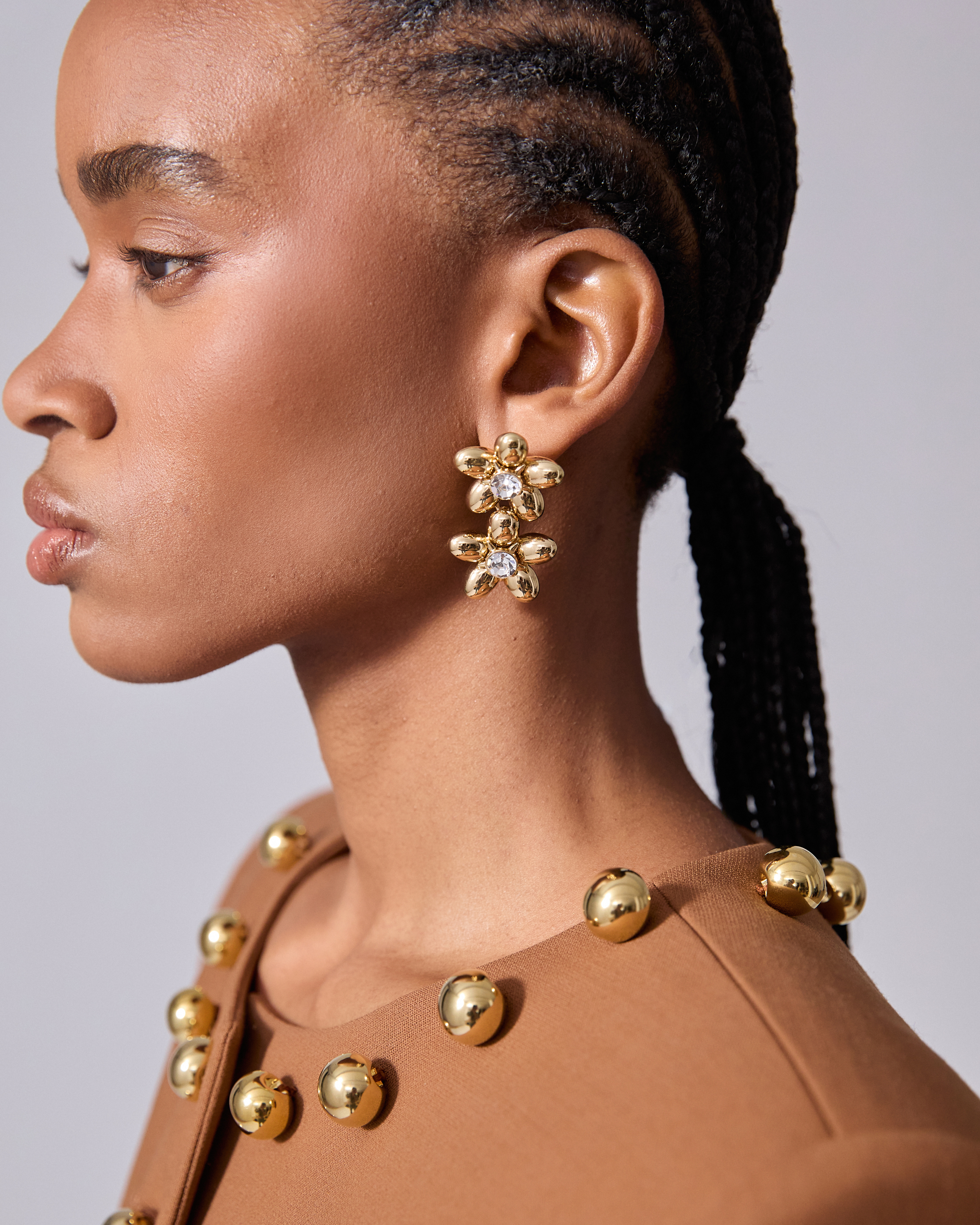 Double Flower Drop Earrings - 2