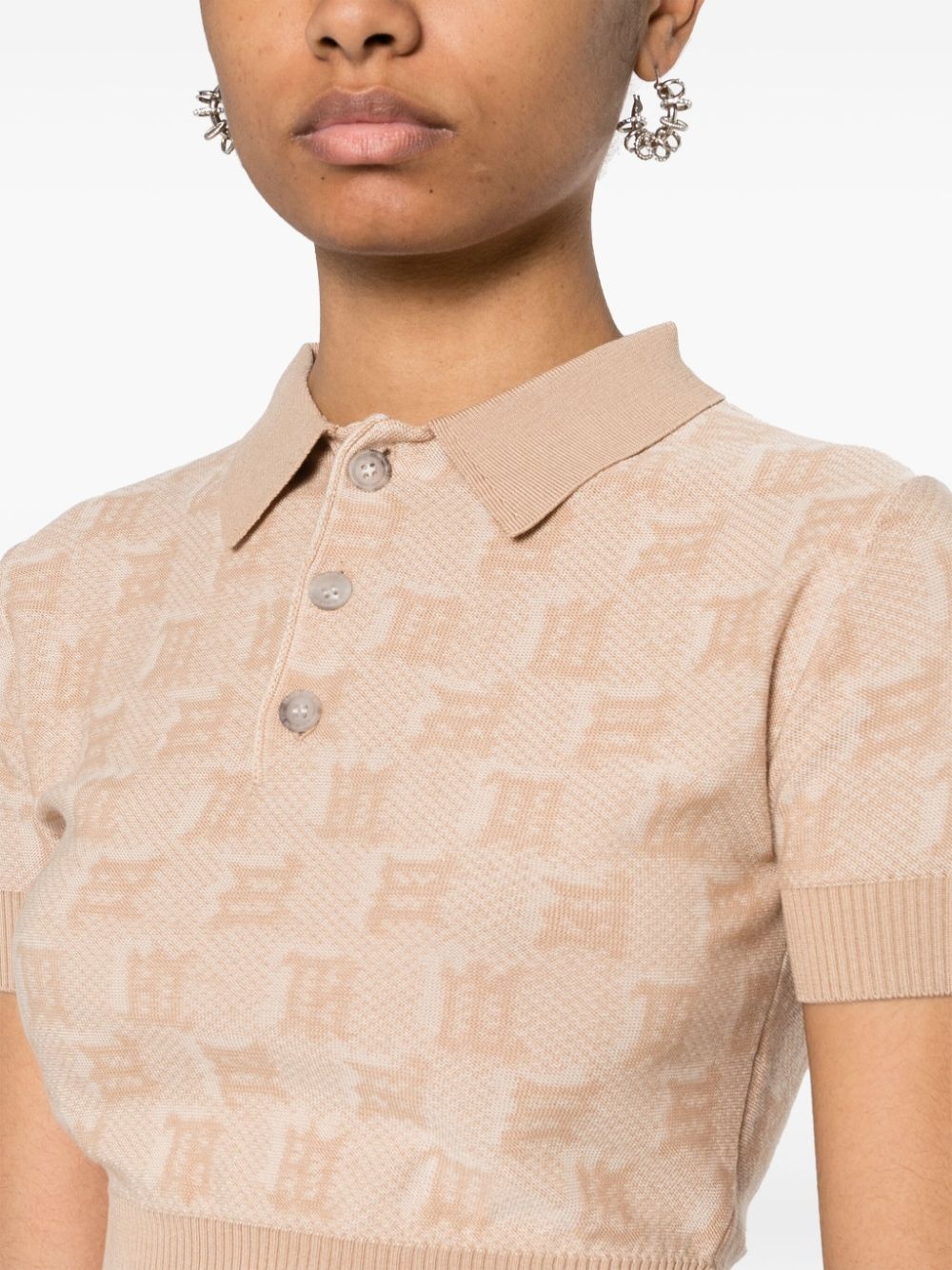 monogram-jacquard cropped polo shirt - 5