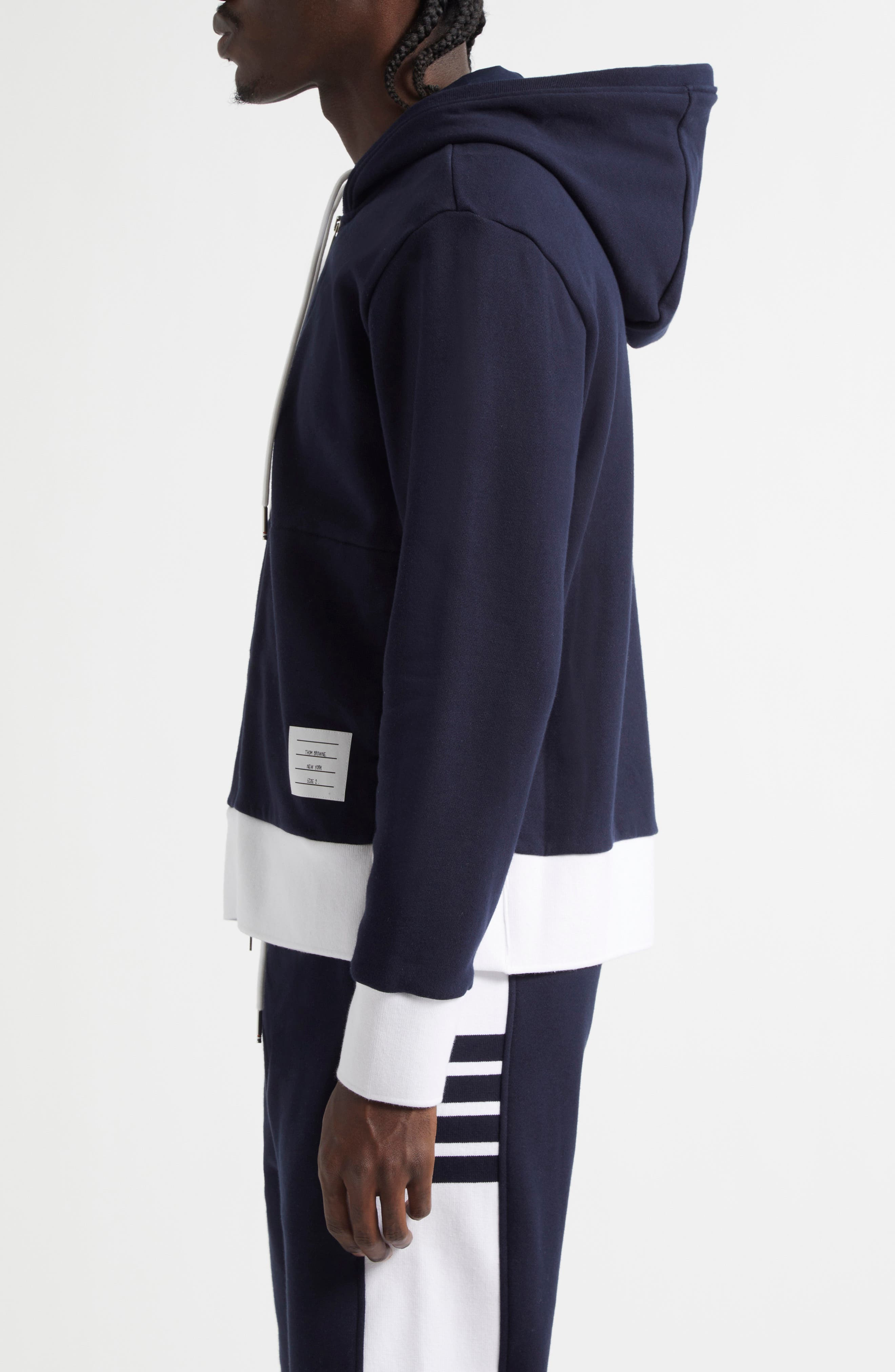 Thom Browne Engineered 4-Bar Cotton French Terry Zip-Up Hoodie in Navy at Nordstrom - 4