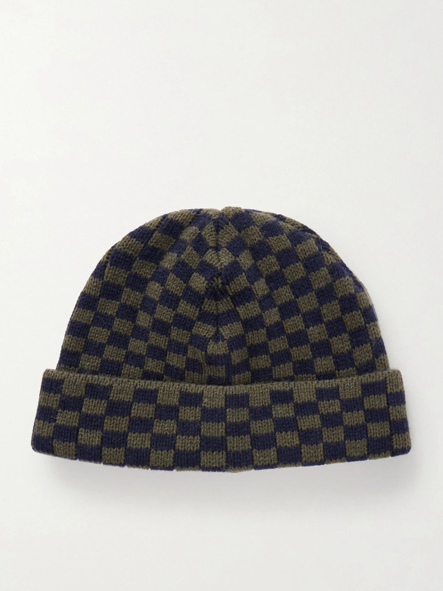 Ajedrez Checkerboard Alpaca and Merino Wool-Blend Beanie Navy - 1
