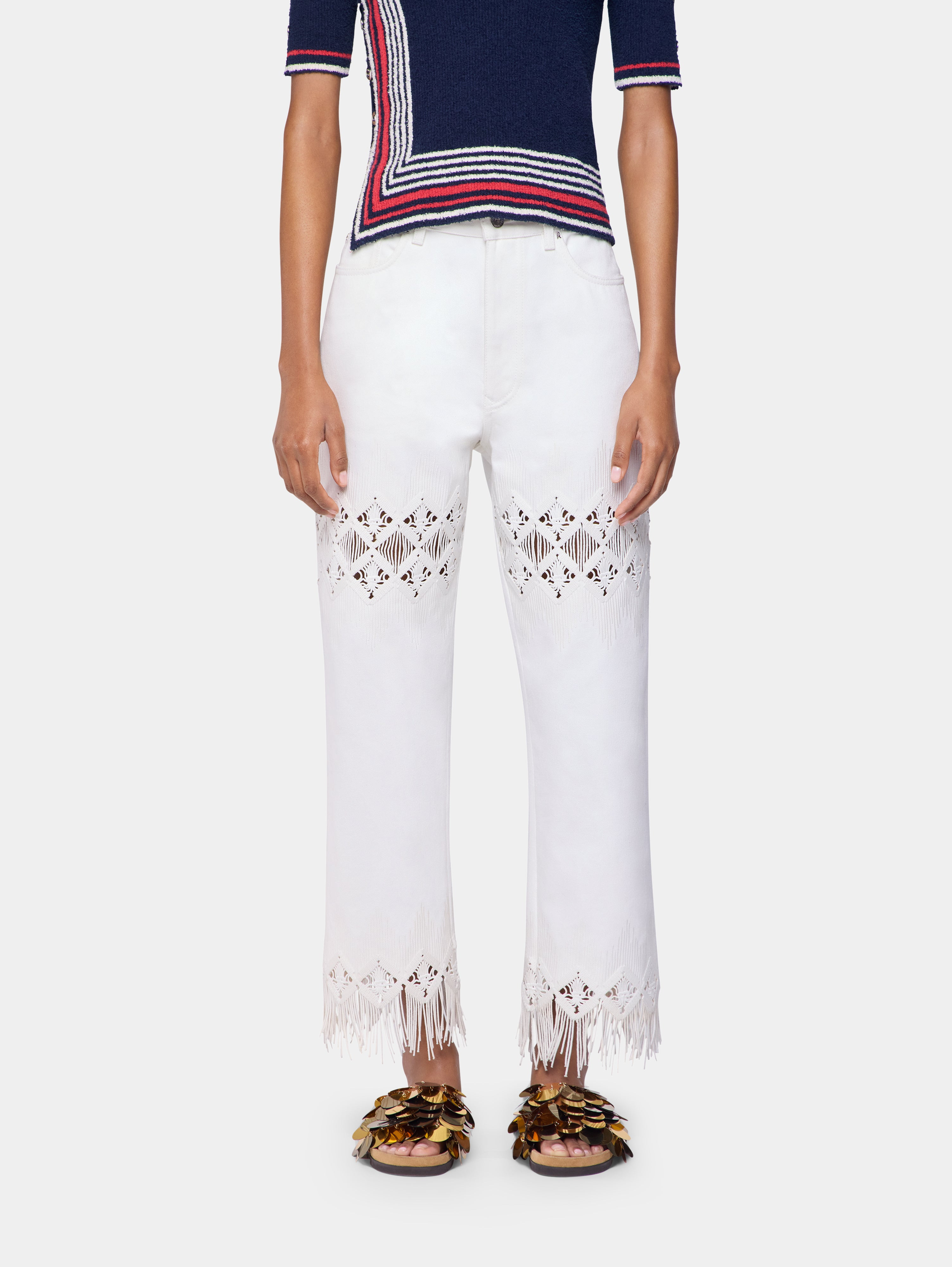 TROUSERS IN DENIM WITH EMBROIDERY DETAILS - 3
