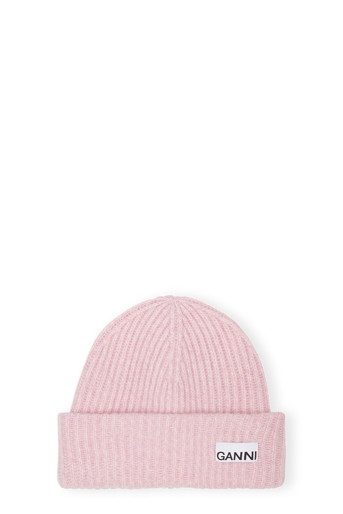 LIGHT PINK FITTED RIB KNIT WOOL BEANIE - 1