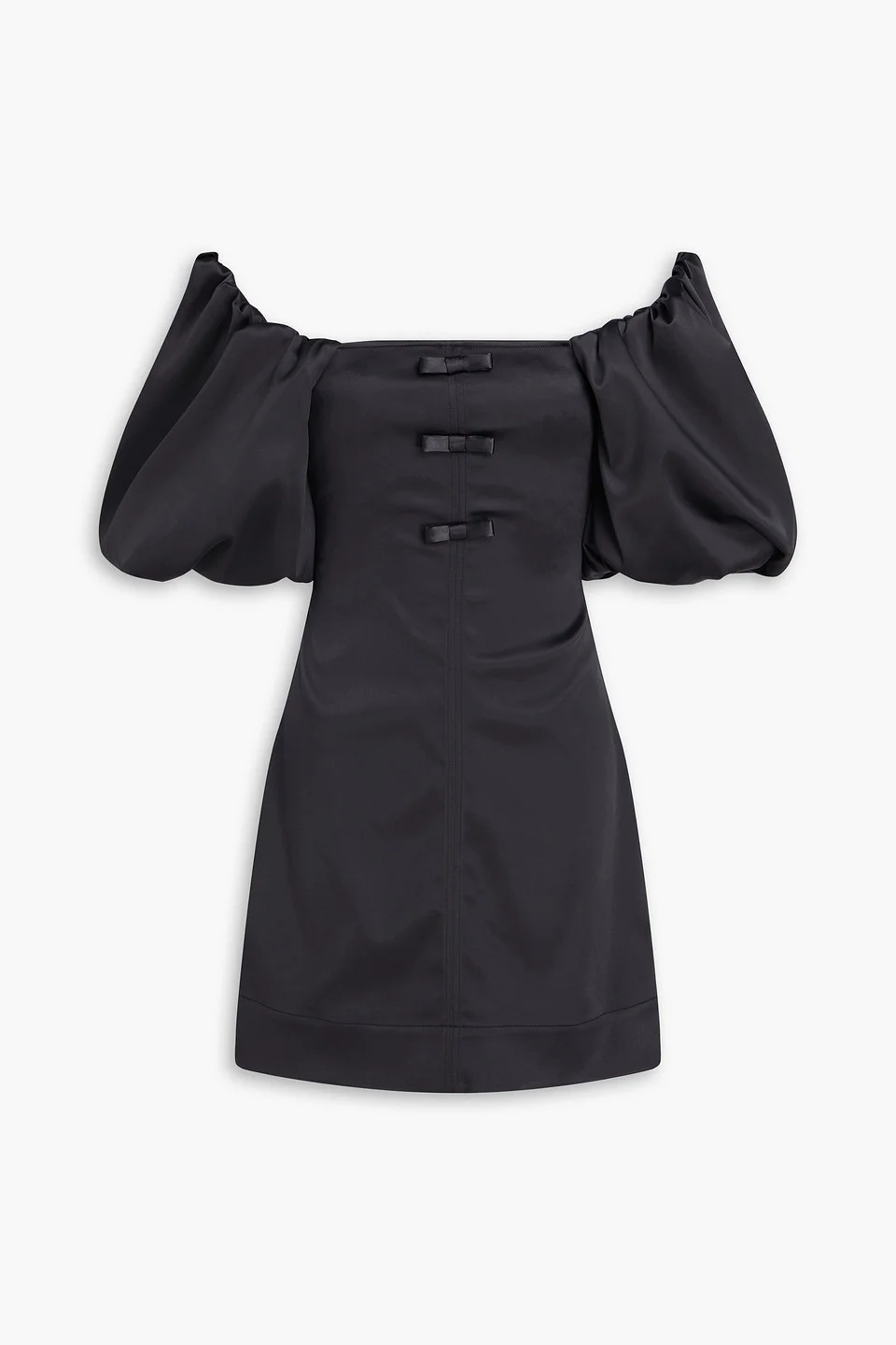 Off-the-shoulder bow-detailed satin mini dress - 1