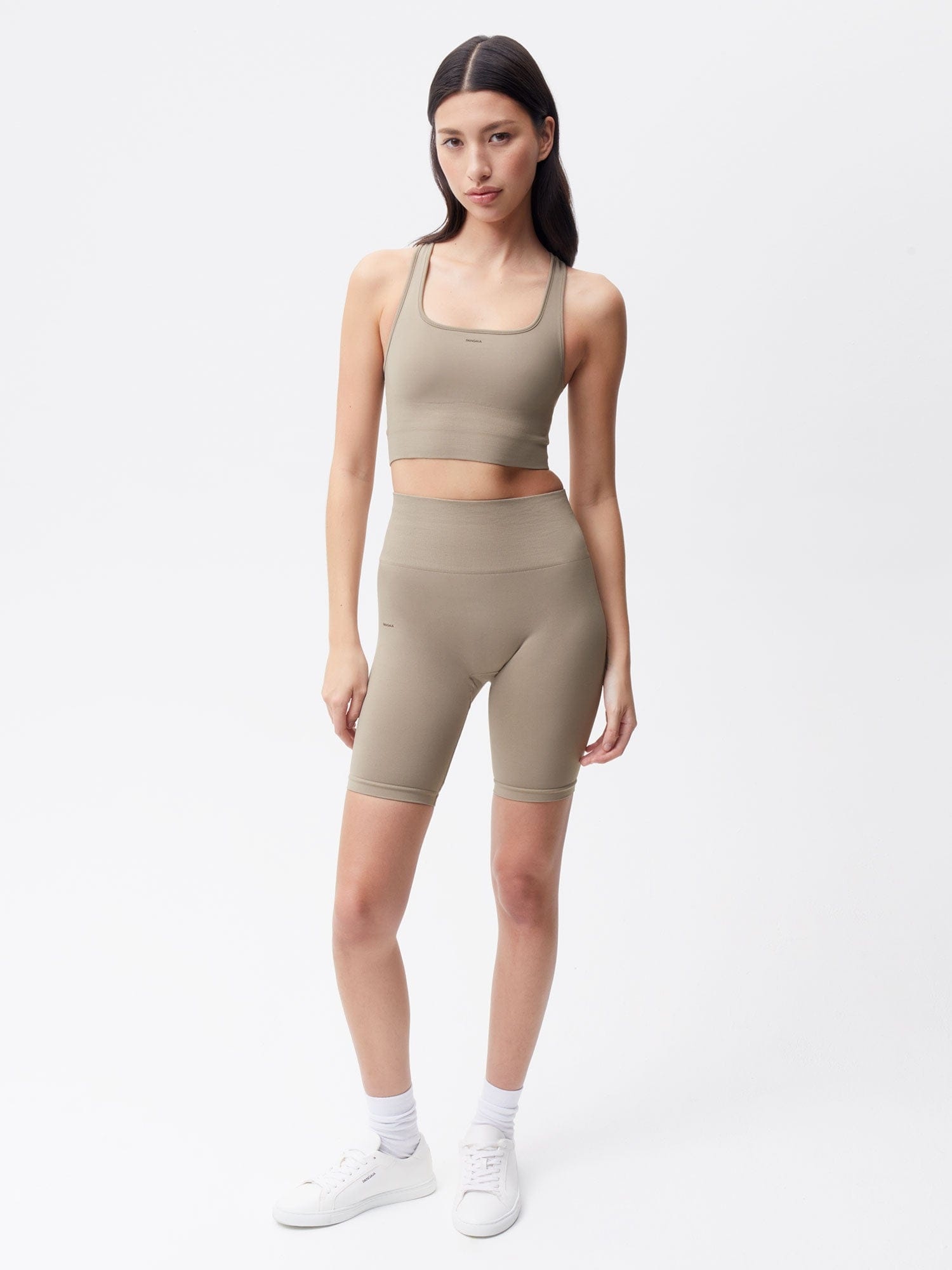 Womens Plant-Stretch Compressive Cycle Shorts - Taupe - 2