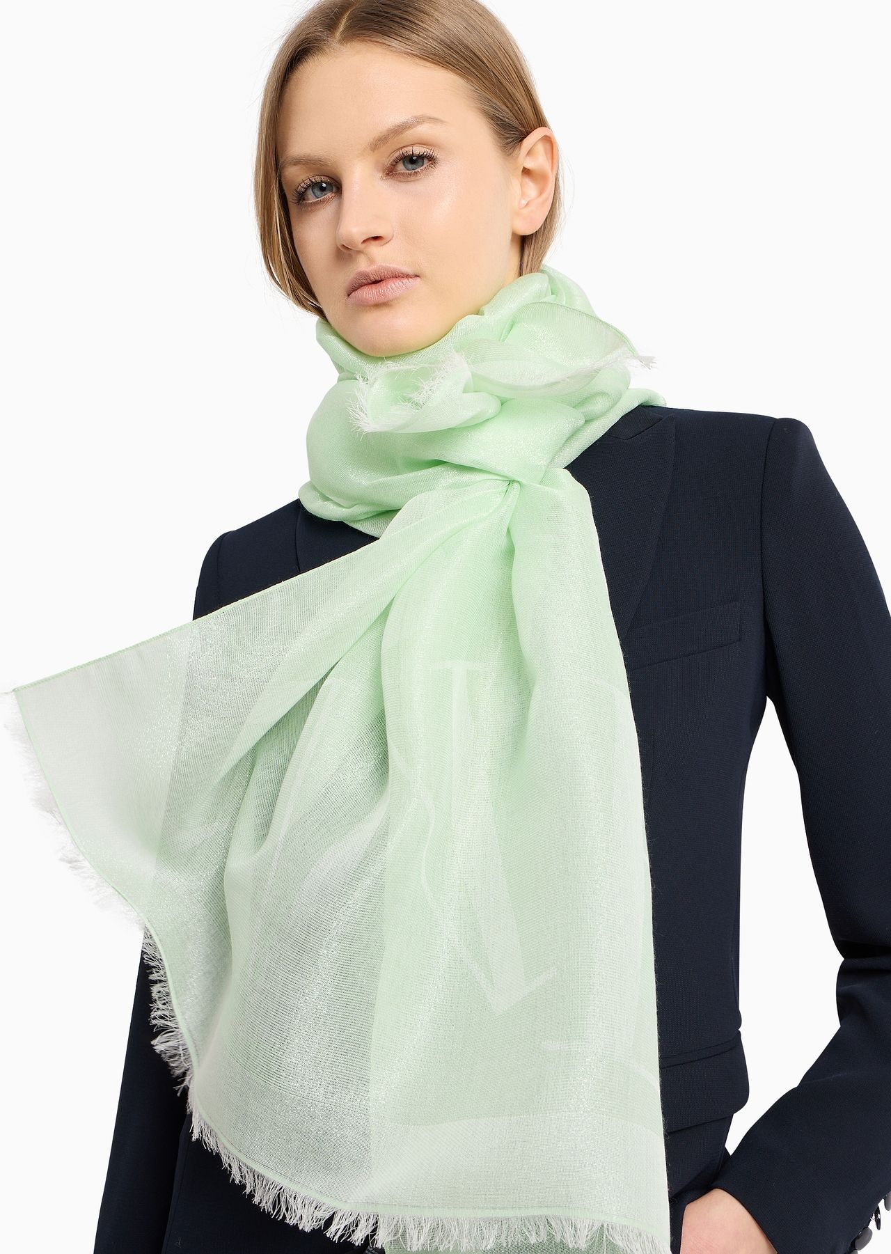 Viscose and modal blend stole with jacquard lettering - 3