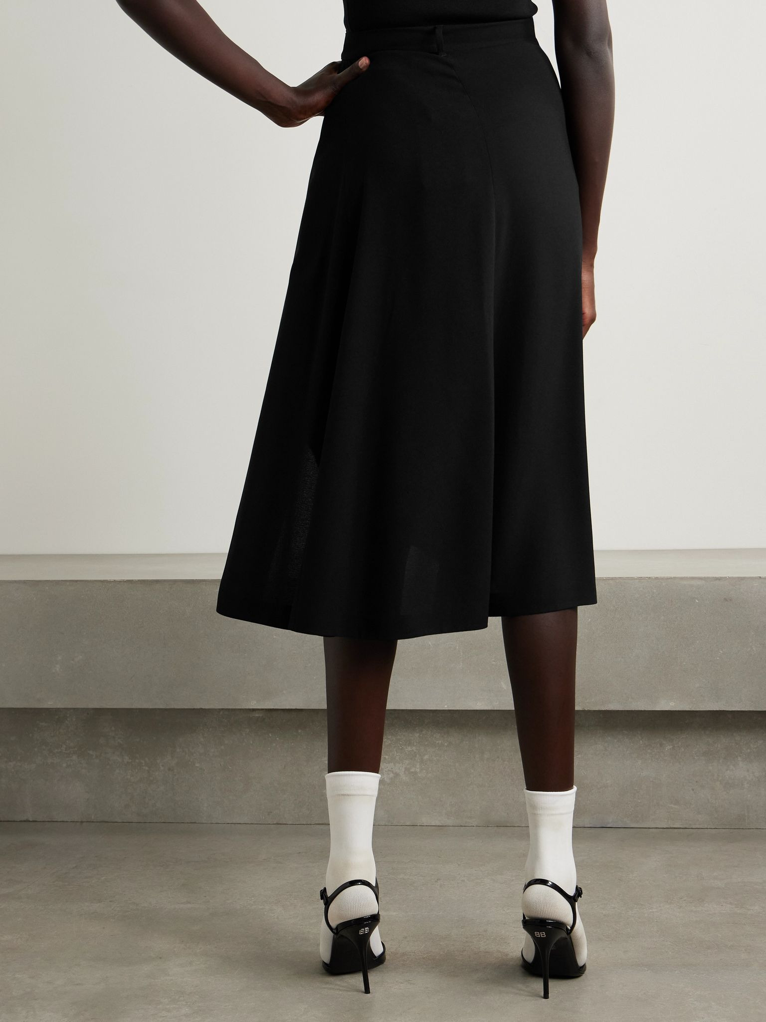 Draped wrap-effect crepe midi skirt Black - 4