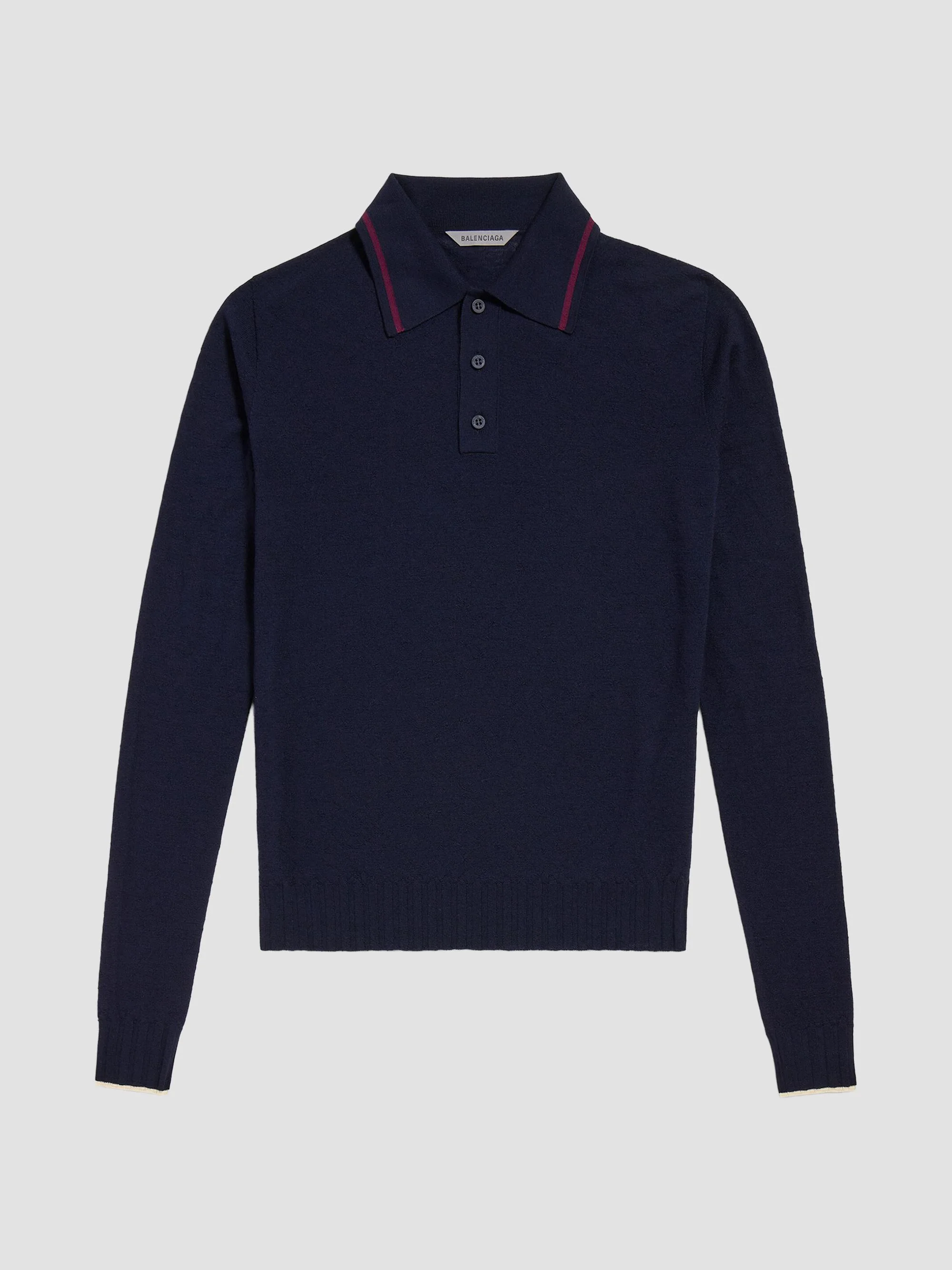 Men's Knitted Long Sleeve Polo Shirt - Navy - 1