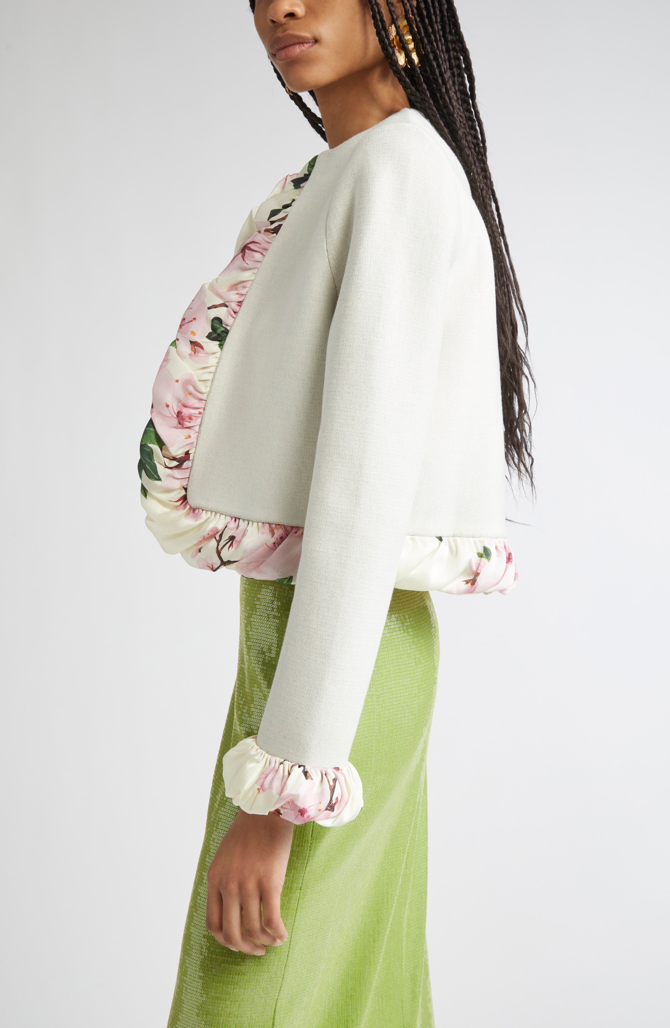 Oscar de la Renta Cherry Blossom Bubble Twist Cardigan in Ecru at Nordstrom - 4