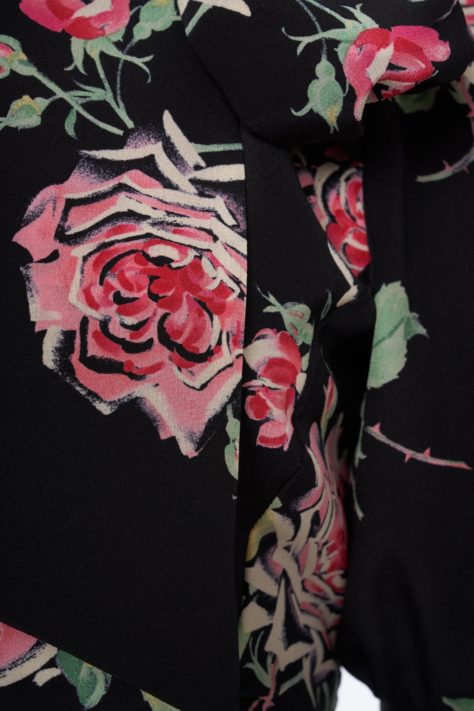 ROSE PRINT SILK DRAPED DRESS WITH BOW - 3