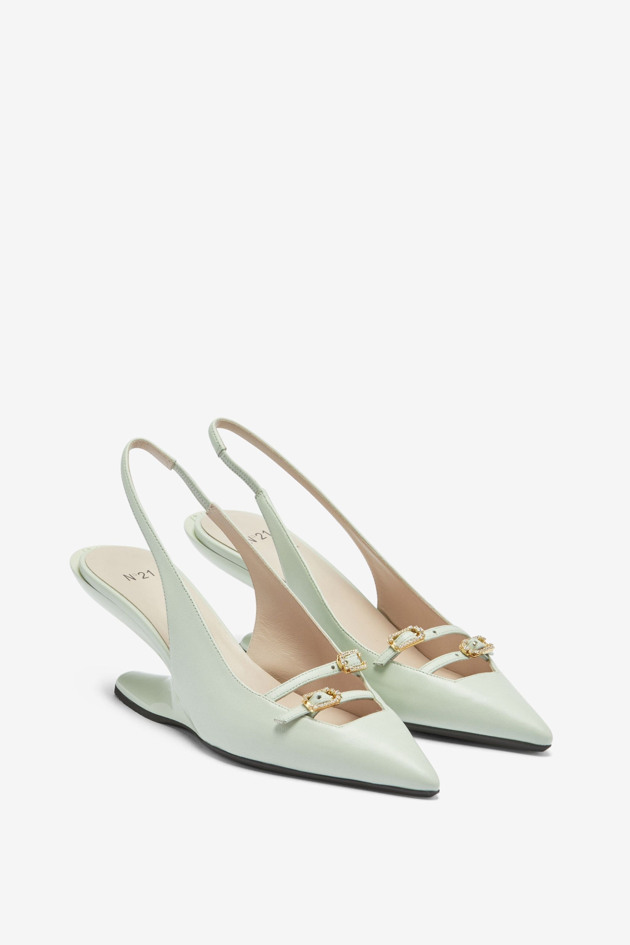 CRYSTAL-BUCKLE LEATHER PUMPS - 2