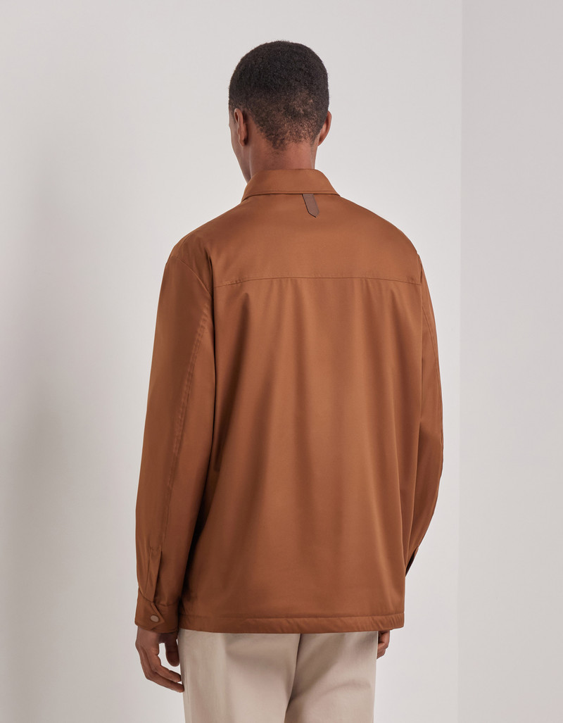 CARAMEL MIXED-MATERIAL ULTRALIGHT SUEDE BOMBER JACKET WITH KNIT INSERTS 175