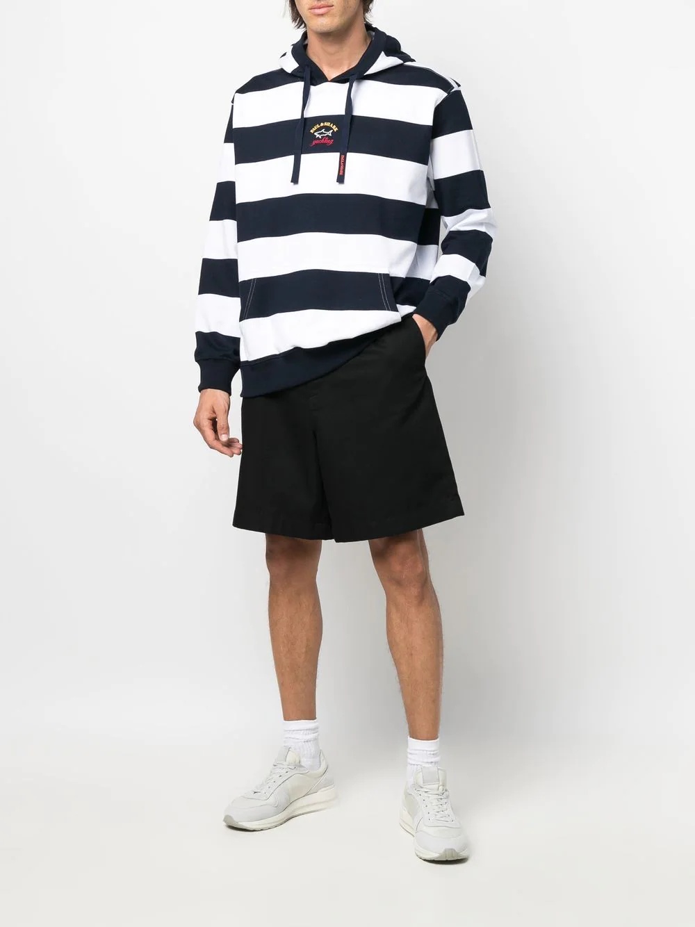 striped logo-patch hoodie - 2