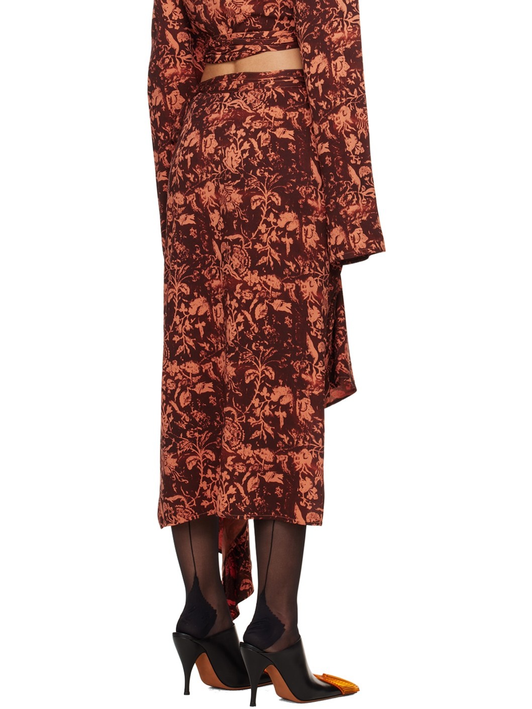 Burgundy & Orange Asymmetric Midi Skirt - 3