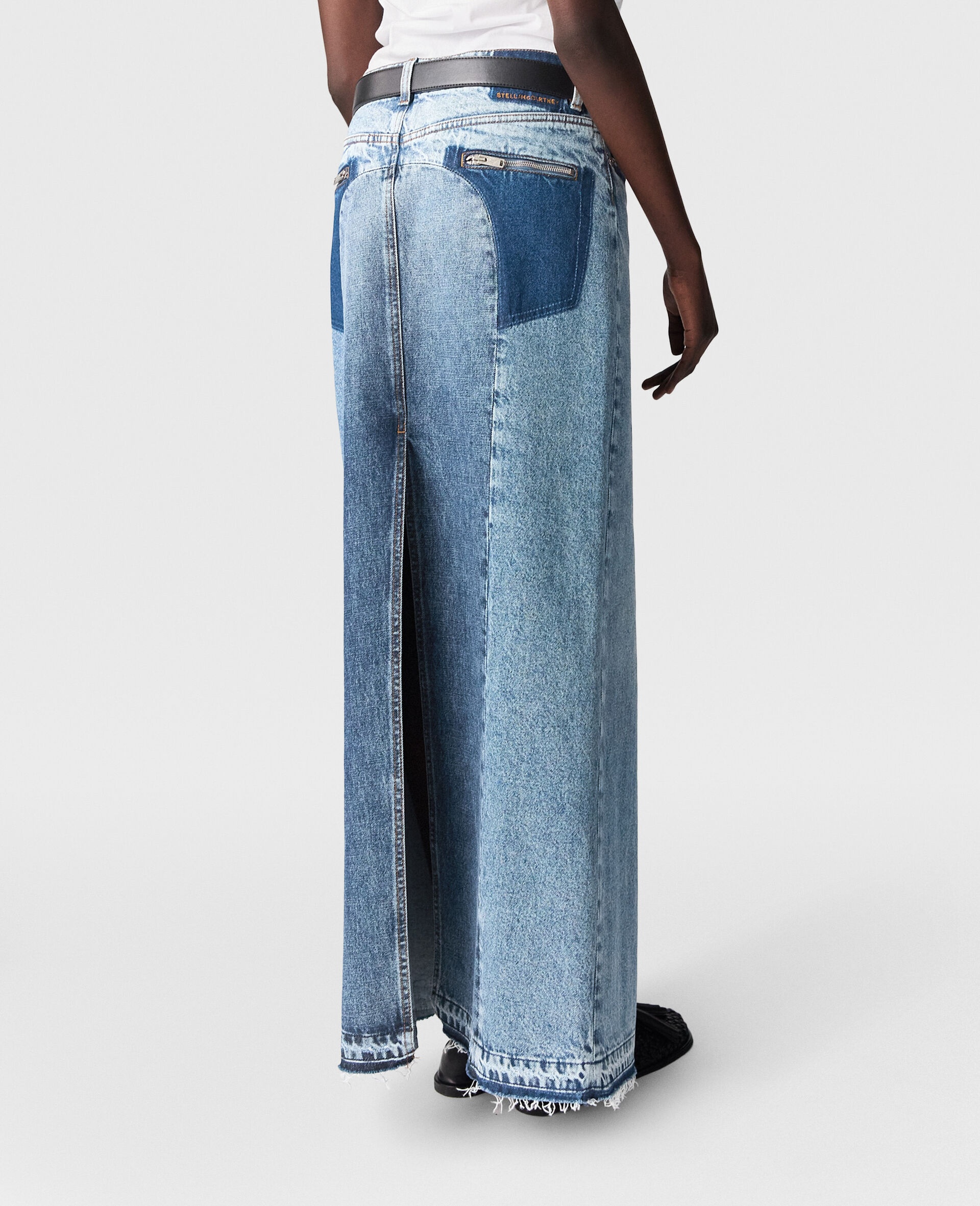 Vintage Wash Front Split Denim Skirt - 5