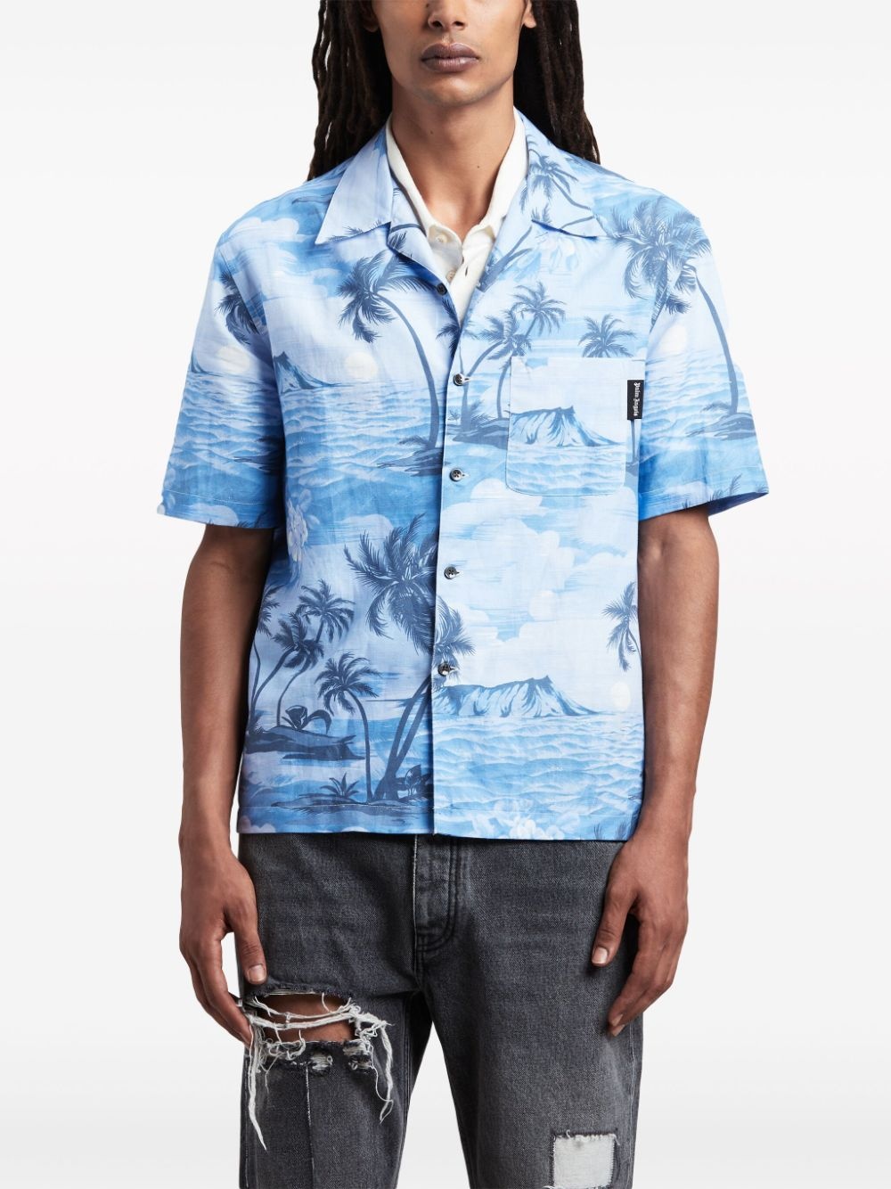 Sunset-print linen-blend shirt - 3
