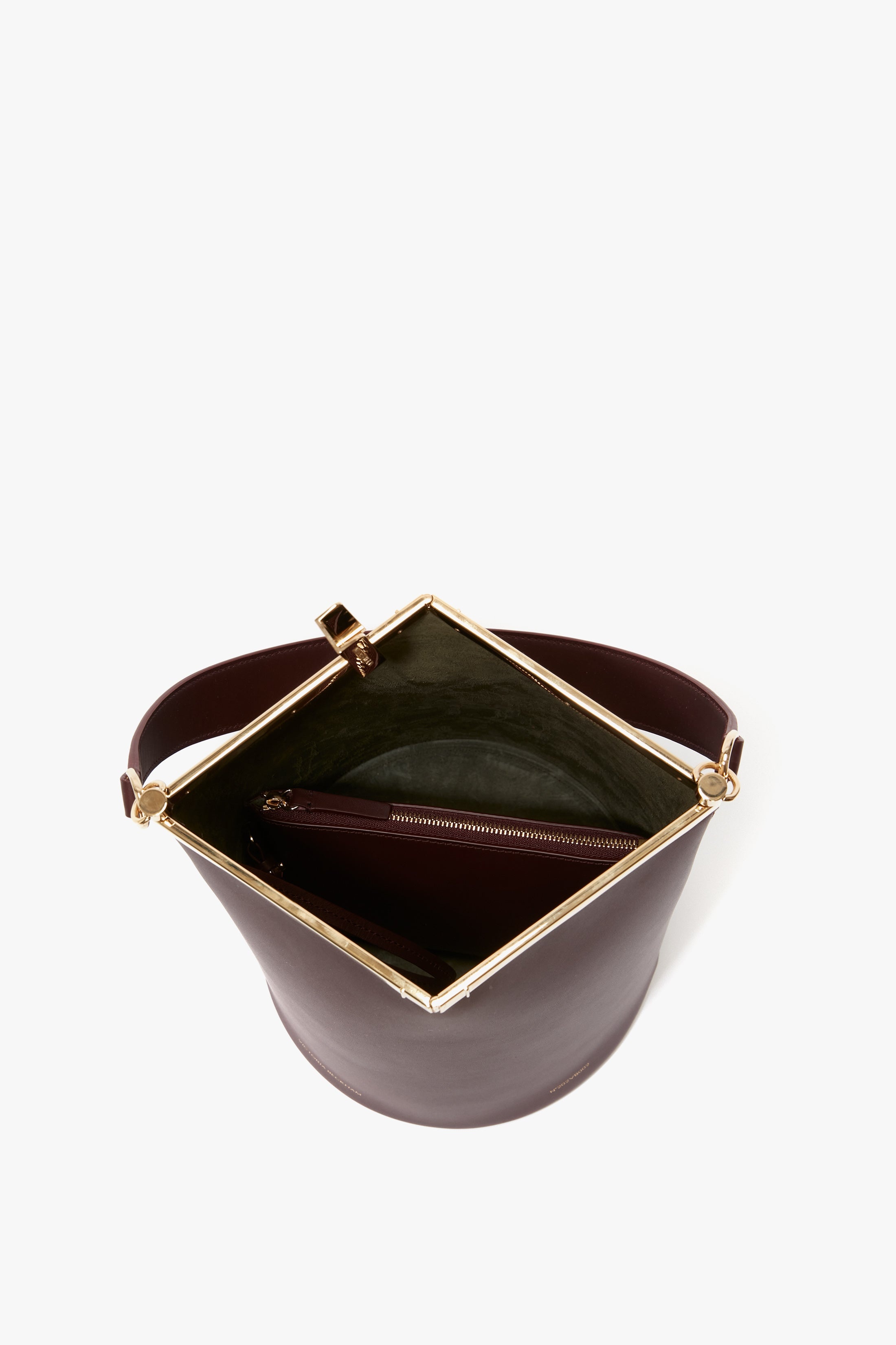 Frame Bucket Bag In Burgundy Leather - 7