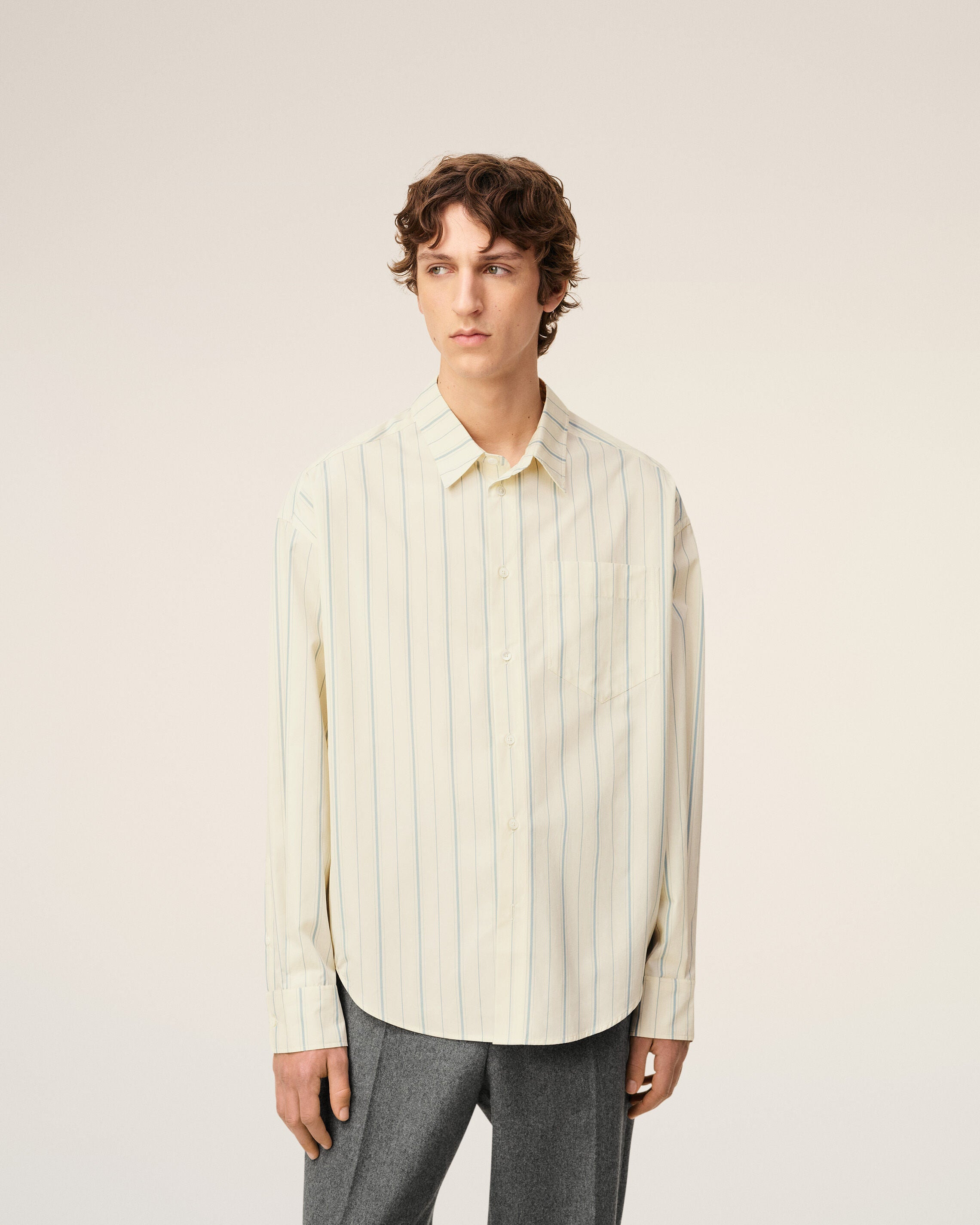 BEIGE COTTON  BOXY FIT STRIPED SHIRT - 3
