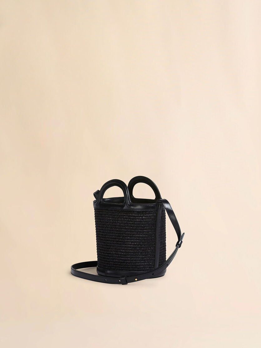 TROPICALIA MINI BUCKET BAG IN BLACK LEATHER AND RAFFIA - 3