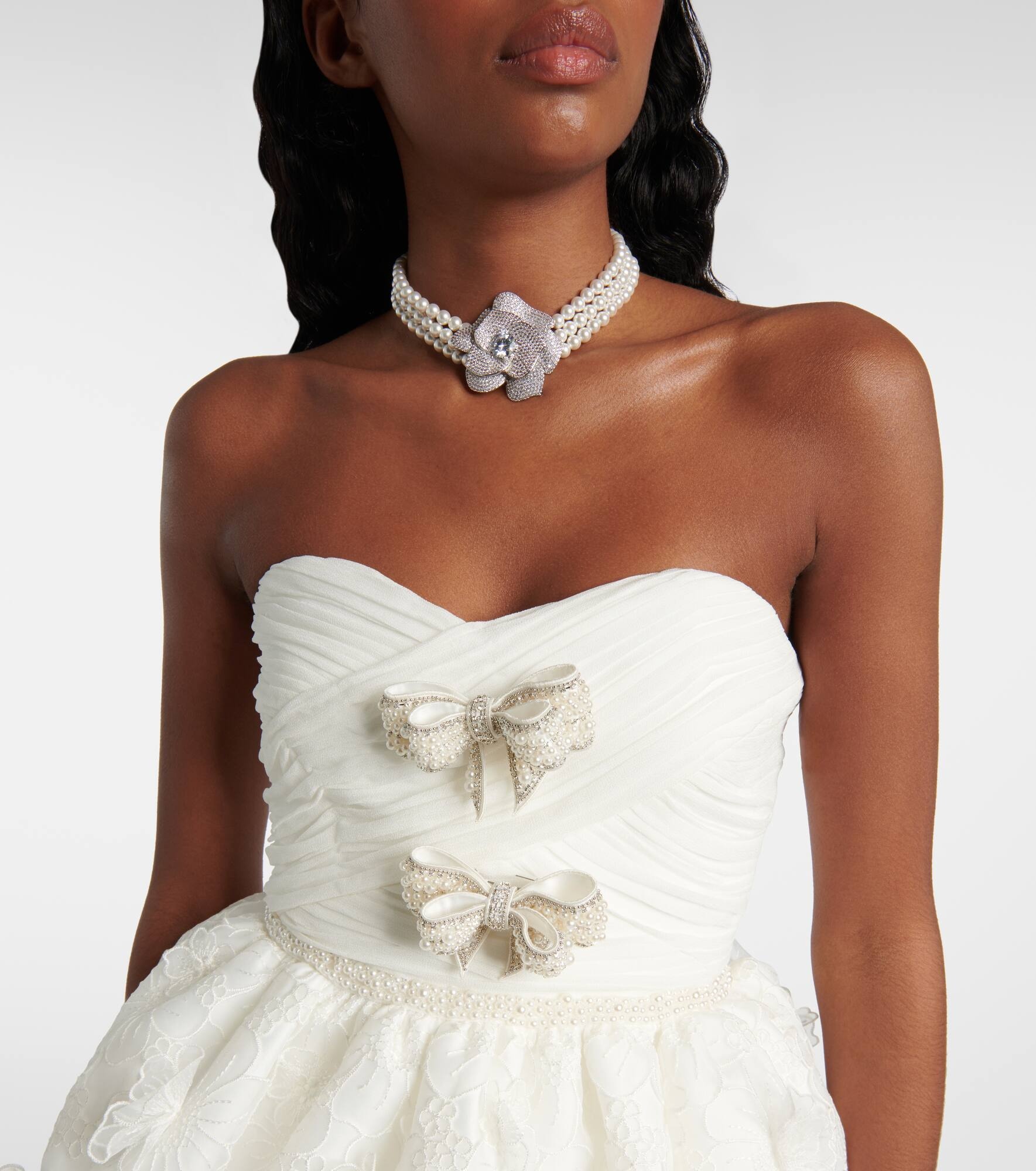Bridal pleated organza and lace minidress - 4
