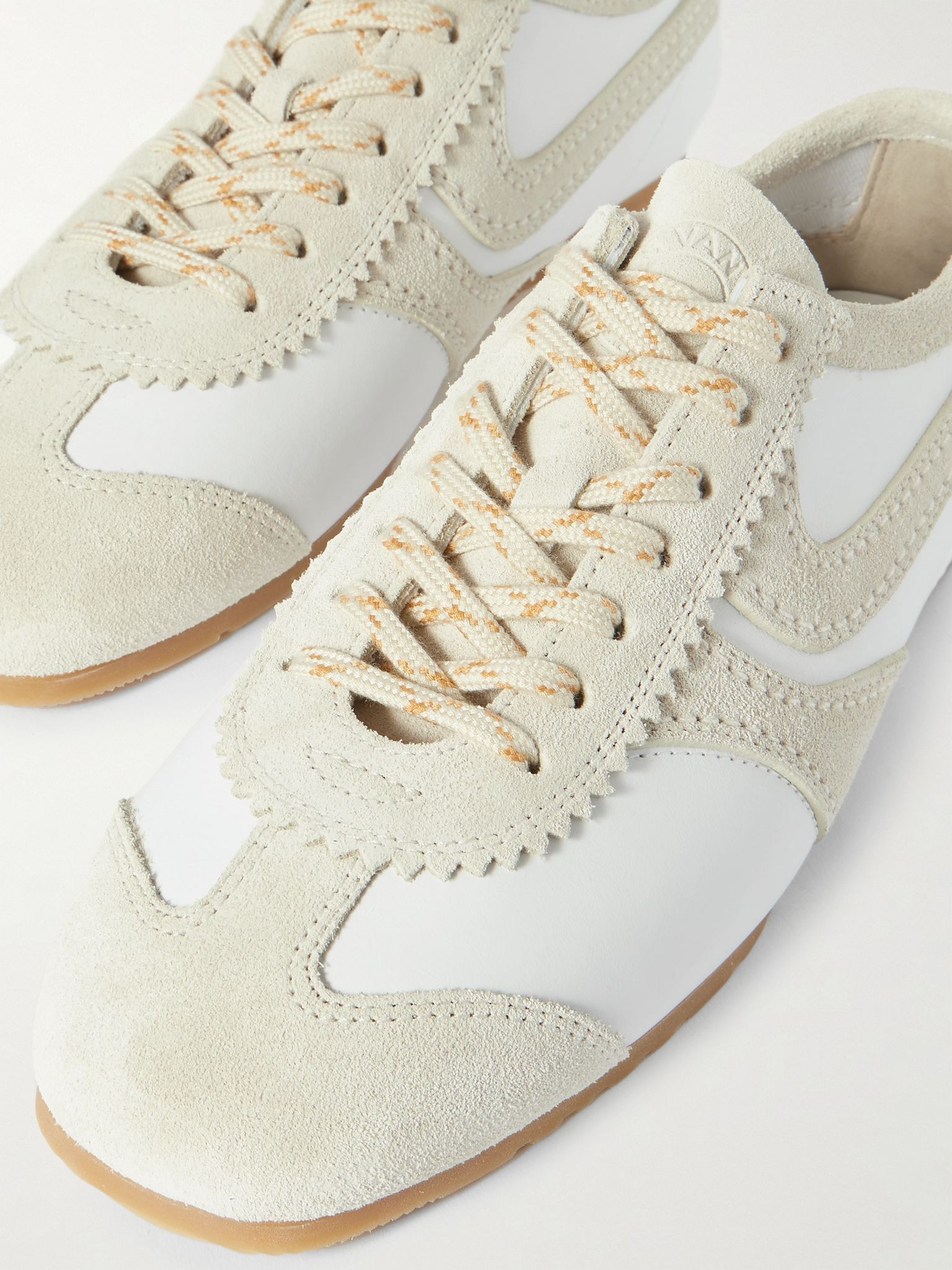 Suede-trimmed leather sneakers White - 4