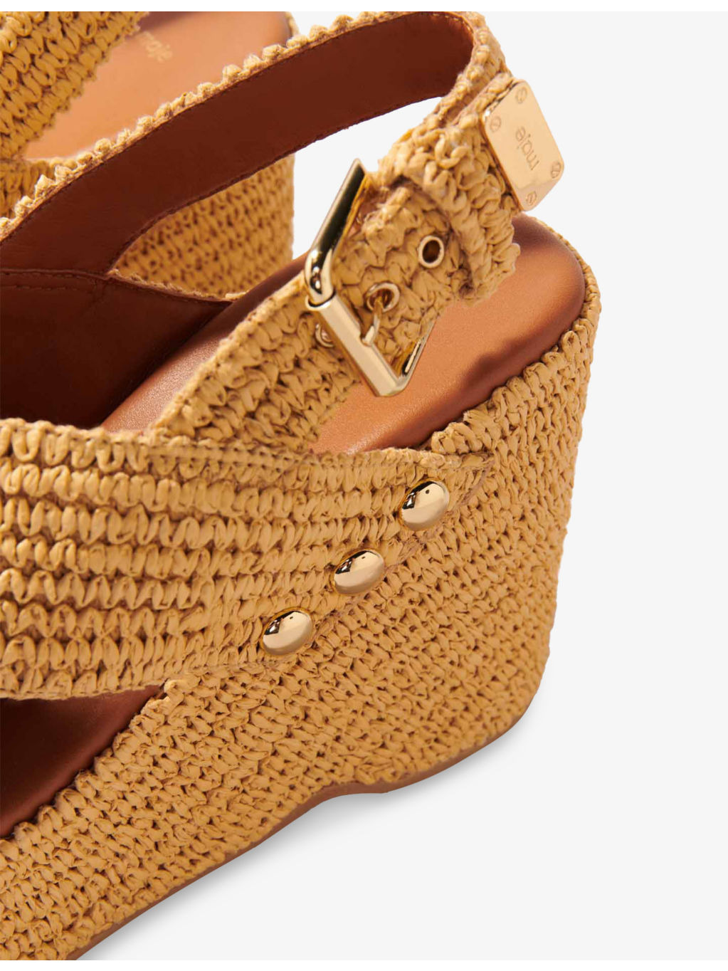 Raffia-Effect Heeled Wedge Sandals - 4