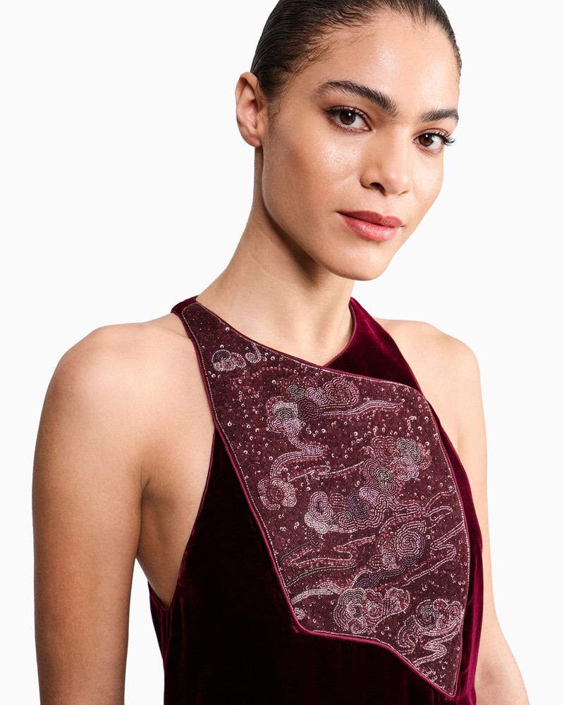 EMBROIDERED VELVET EVENING DRESS WITH BEADS AND SEQUINS 6