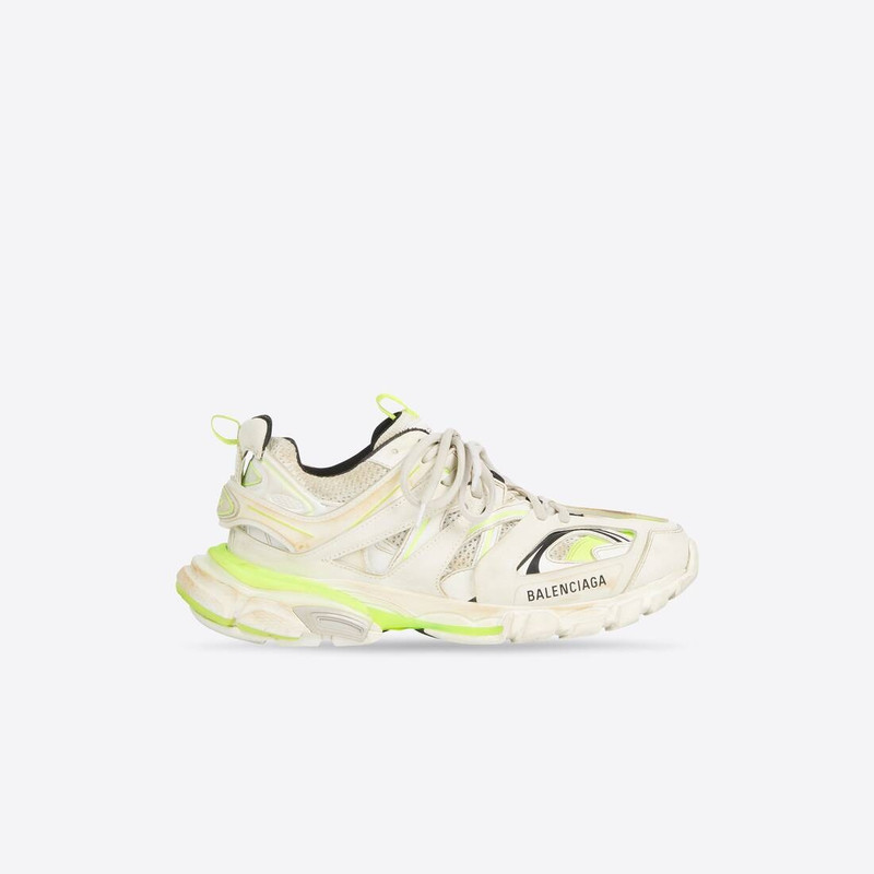 Women's Track Sneaker Worn Out in White/fluo Yellow - 1