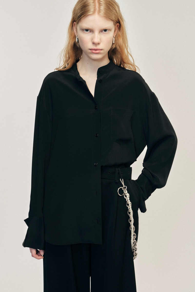 Collarless Elongated Cuff Shirt 1
