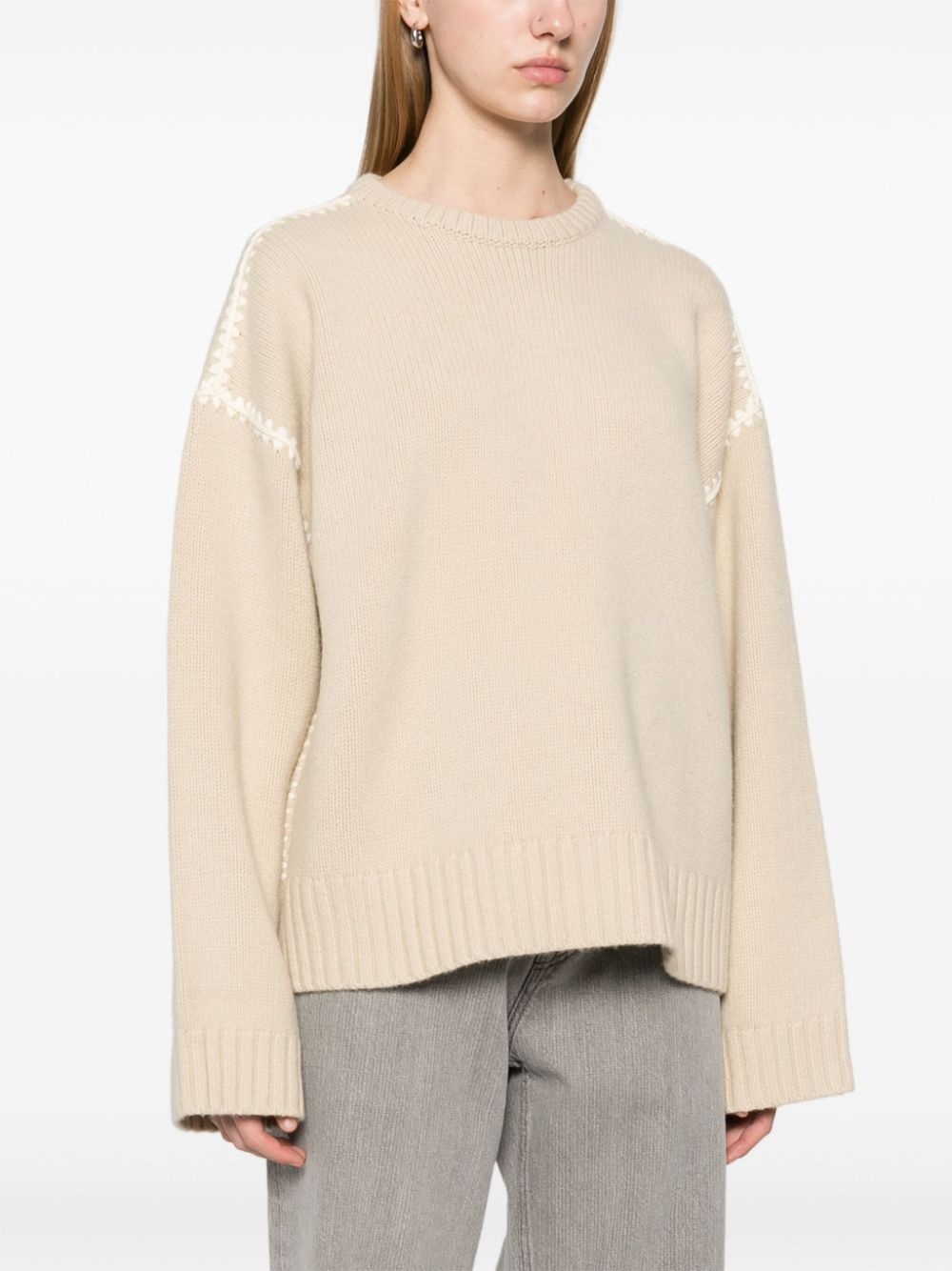 embroidered-trim sweater - 3
