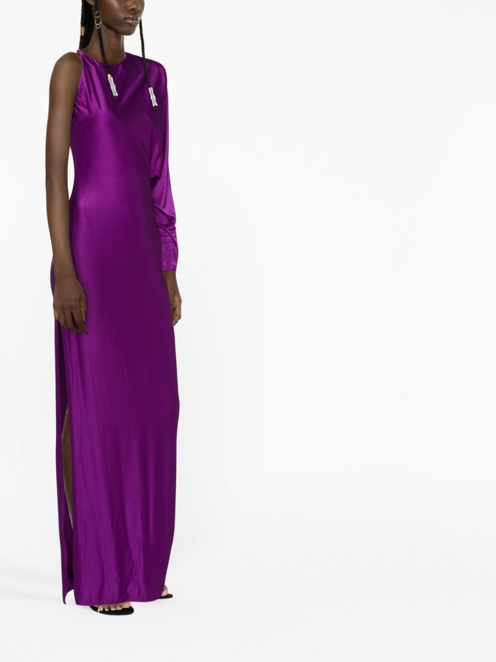 off-shoulder satin-finish gown - 3