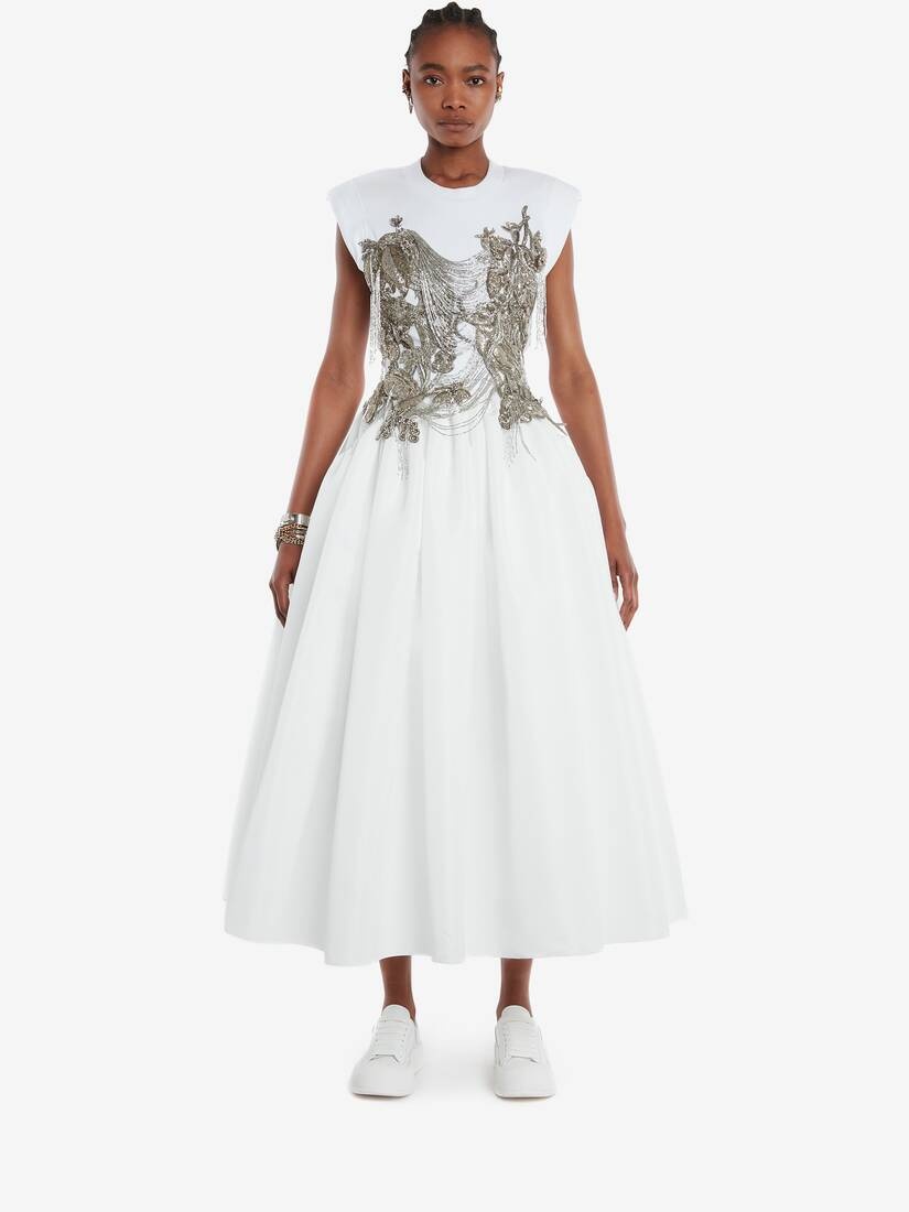Embroidered Lilypad T-shirt in White/silver - 2