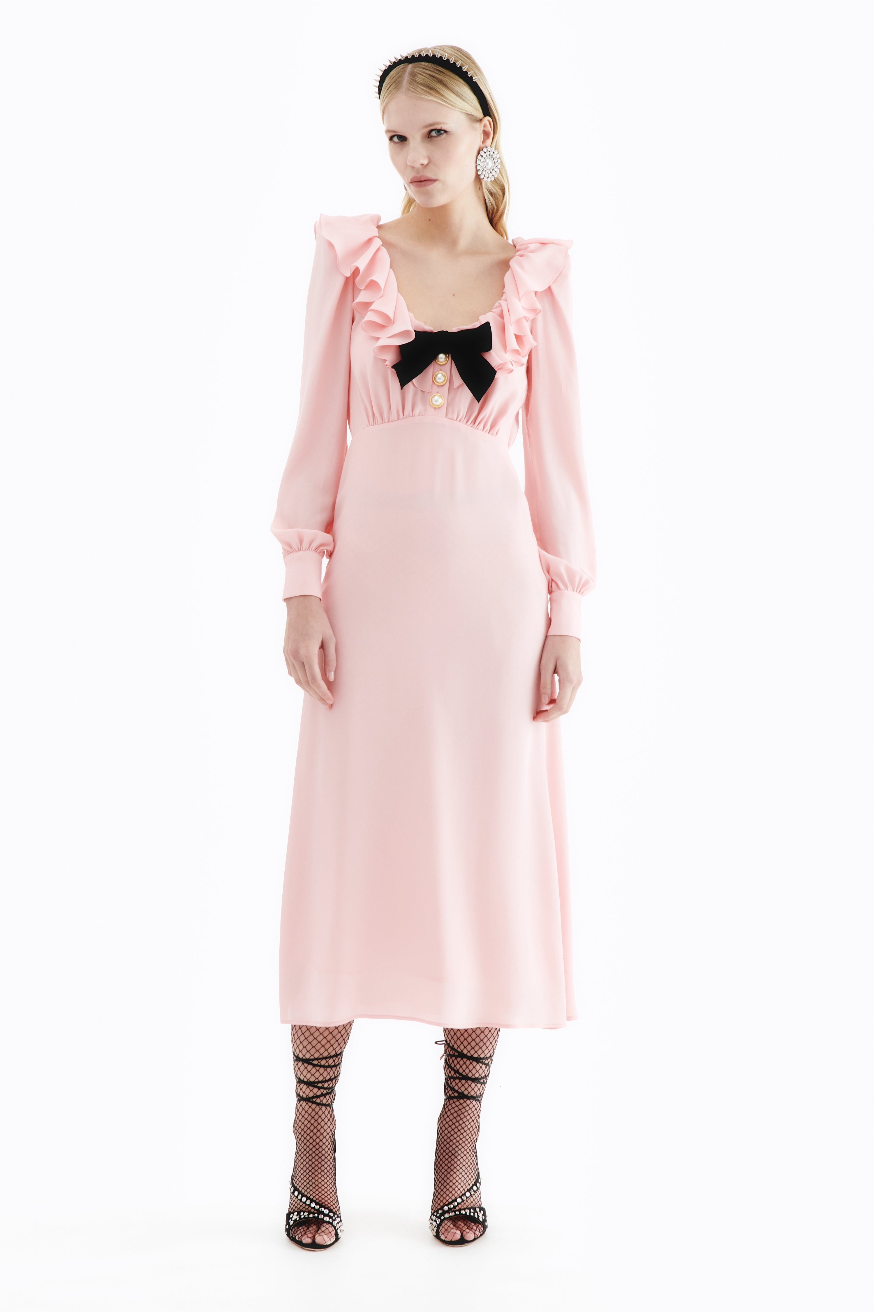 SILK BLEND DRESS WITH VOLANT COLLAR - 3