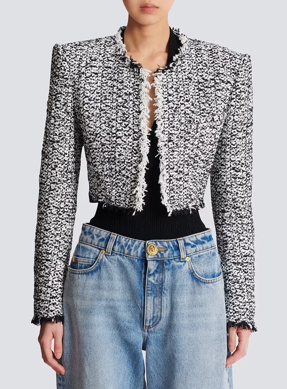 Side To Side Cropped Tweed Jacket - 5