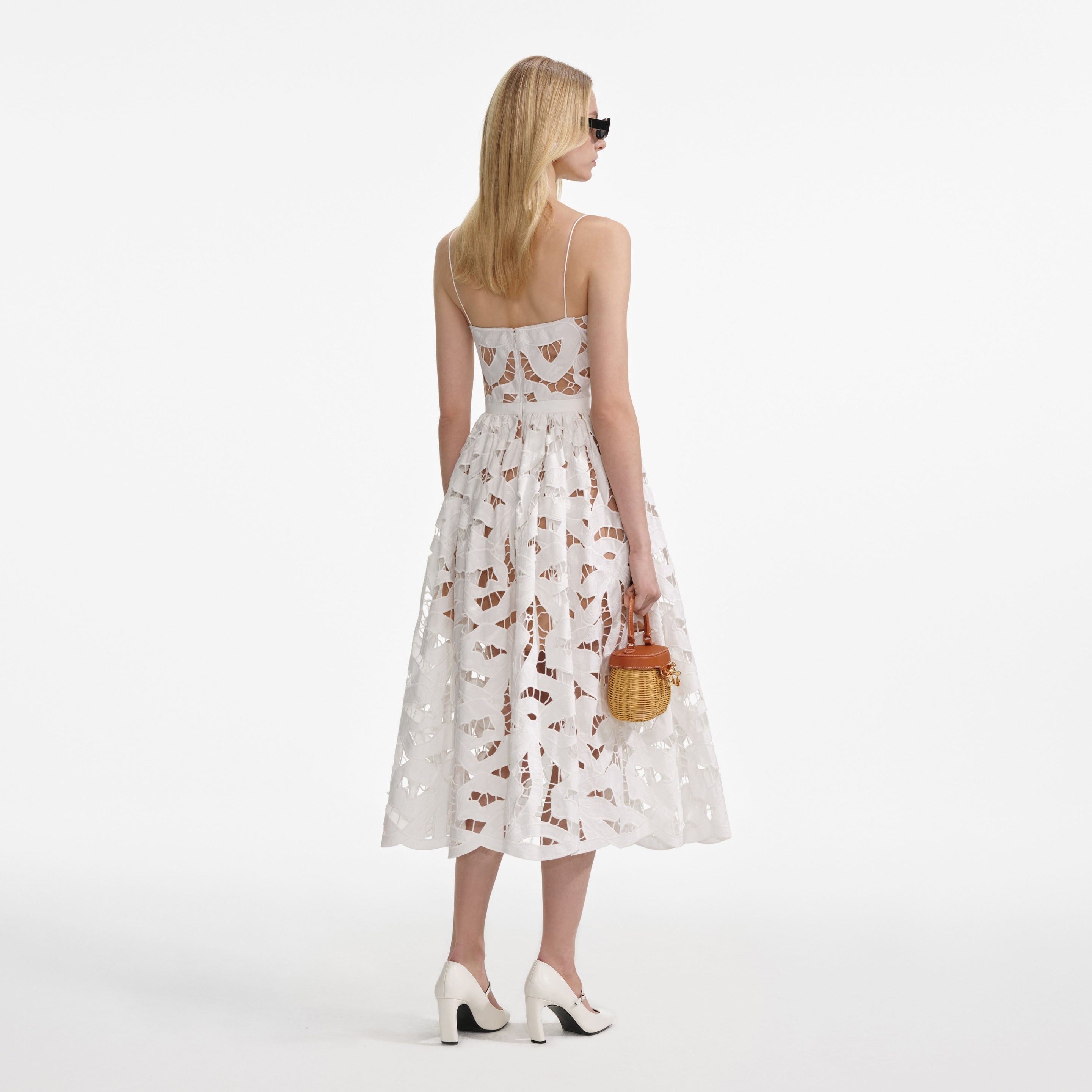 White Bow Embroidered Midi Dress - 3
