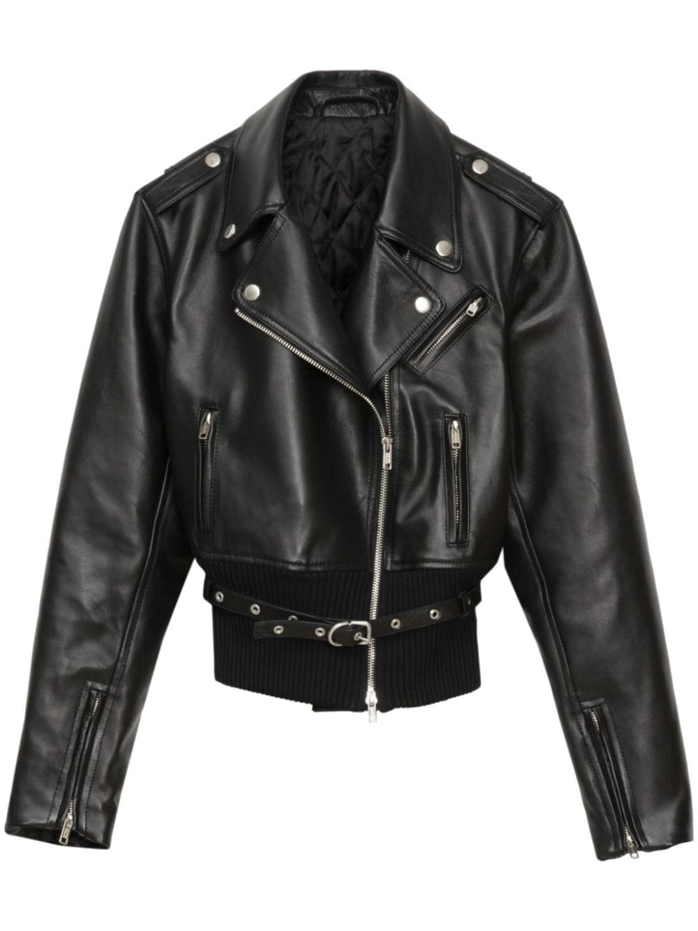 belted leather biker jacket - 1