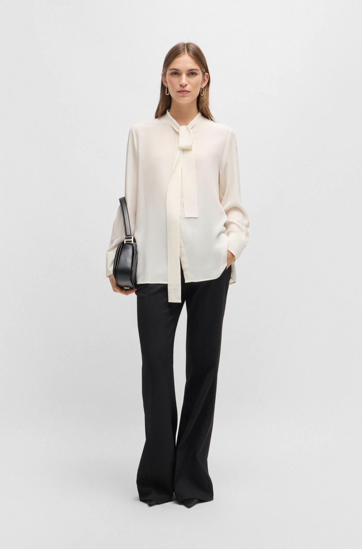 REGULAR-FIT BLOUSE IN SILK WITH BOW-TIE COLLAR - 3