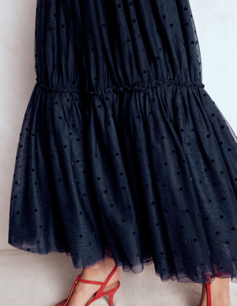 Anna Tulle Midi Skirt-Navy Flocked Spot 4