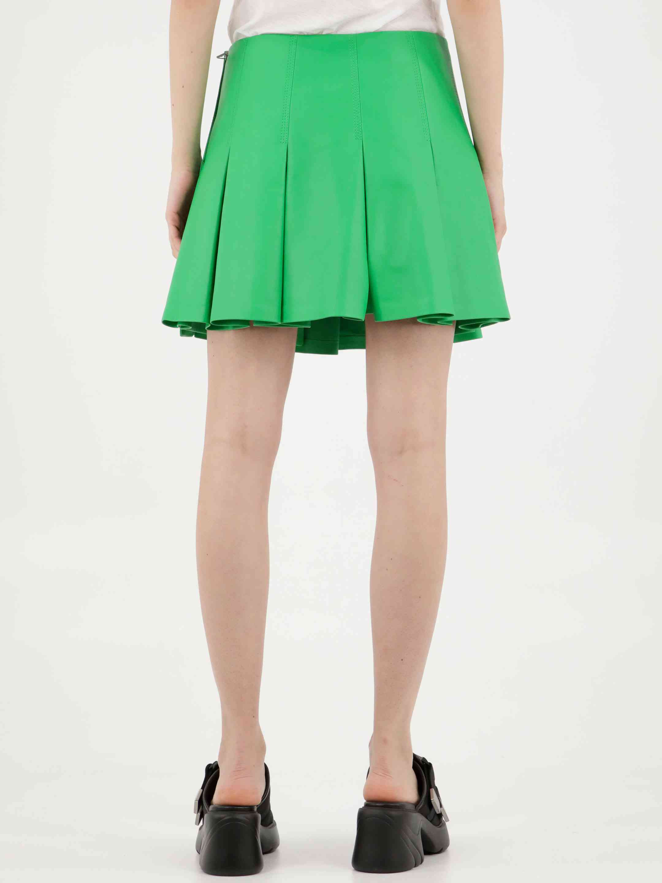 Bottega Veneta Women Green Leather Skirt - 4