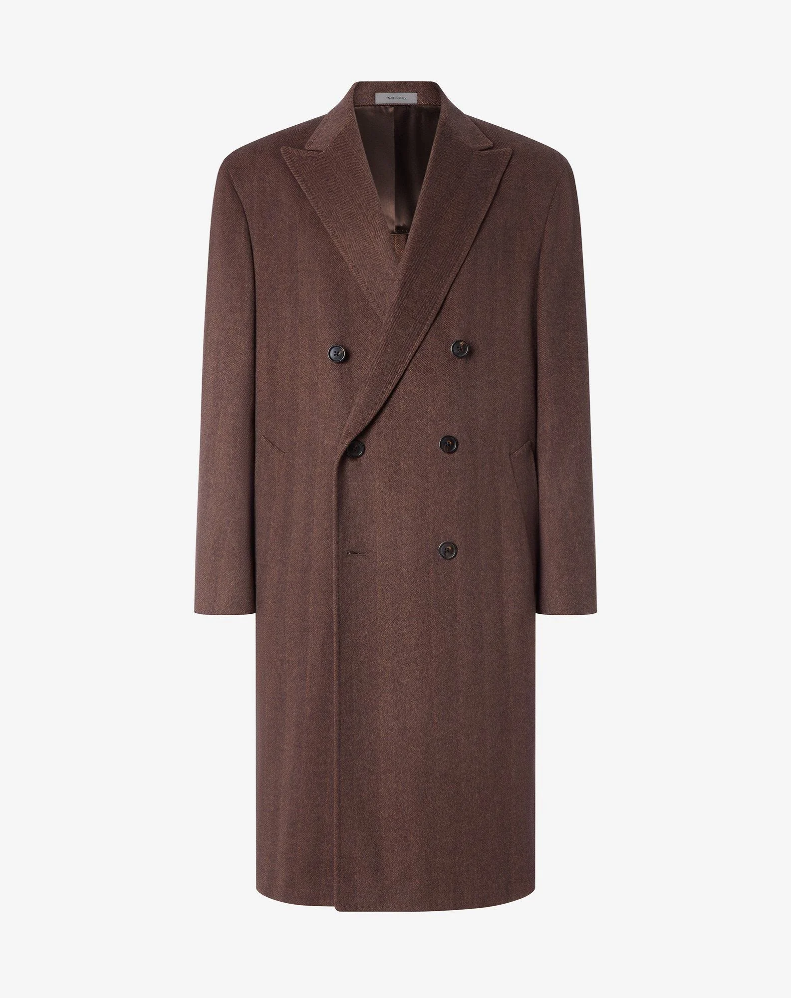Brown herringbone pure cashmere coat - 1