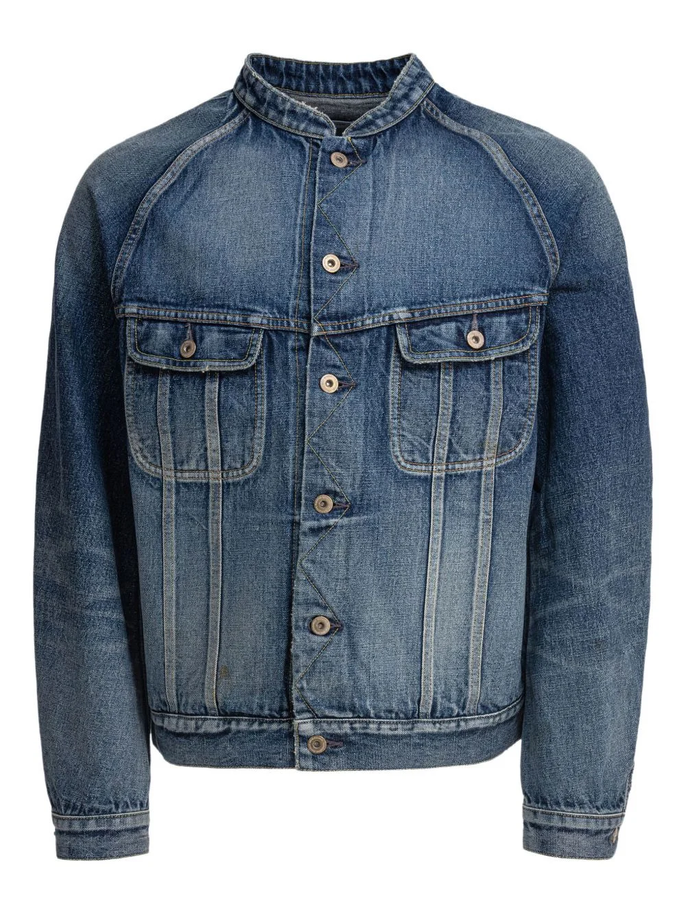 mandarin-collar denim jacket - 1