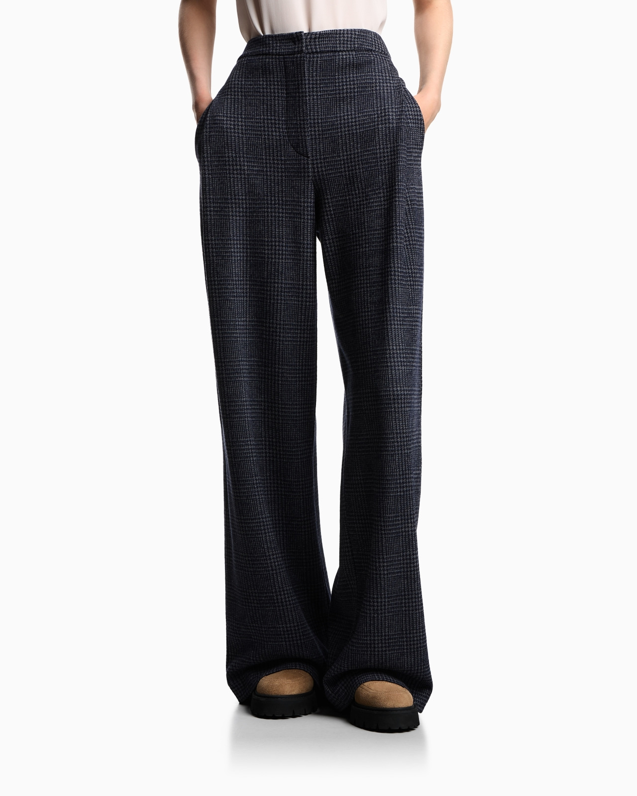 ASV ICON PRINCE OF WALES CHECK COMPACT JERSEY-KNIT TROUSERS WITH PLEATS - 4