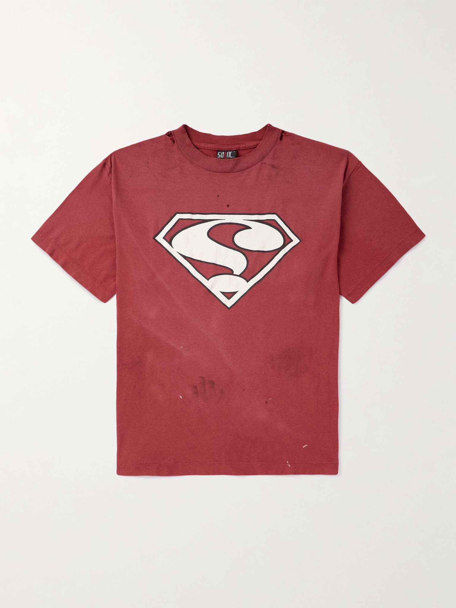 Saint Superman Distressed Paint-Splattered Printed Cotton-Jersey T-Shirt - 1