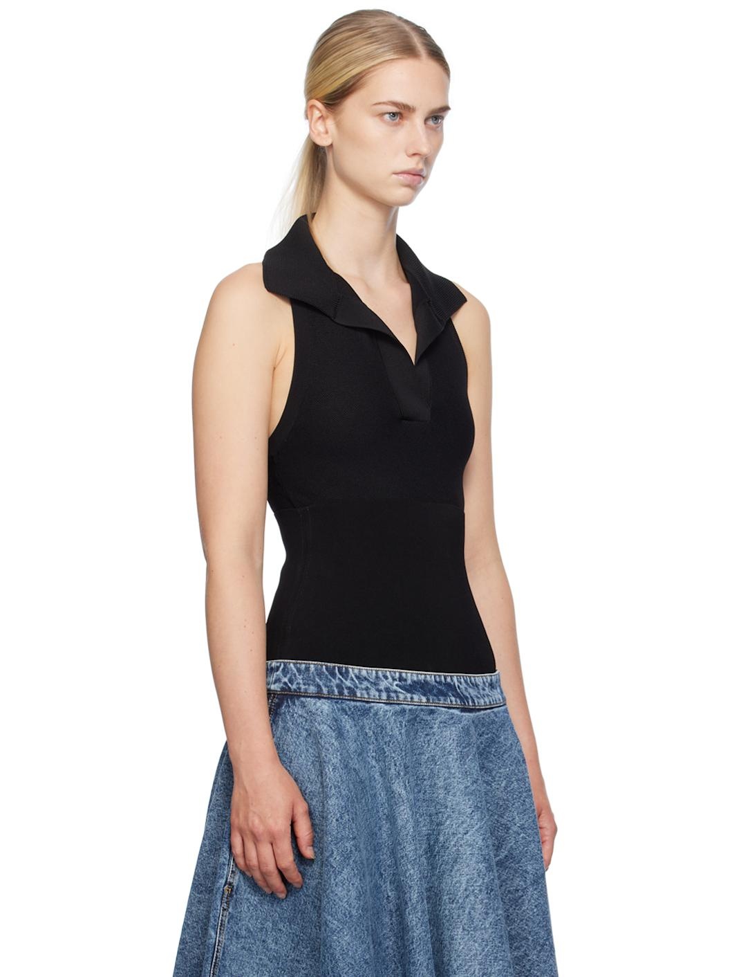 Black Spread Collar Bodysuit - 2