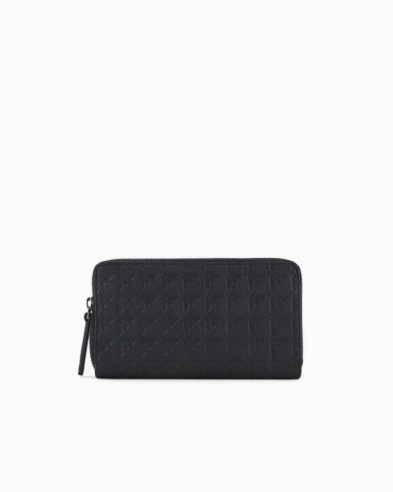 EMPORIO ARMANI ZIP-AROUND LEATHER WALLET WITH ALL-OVER EMBOSSED EAGLE outlook