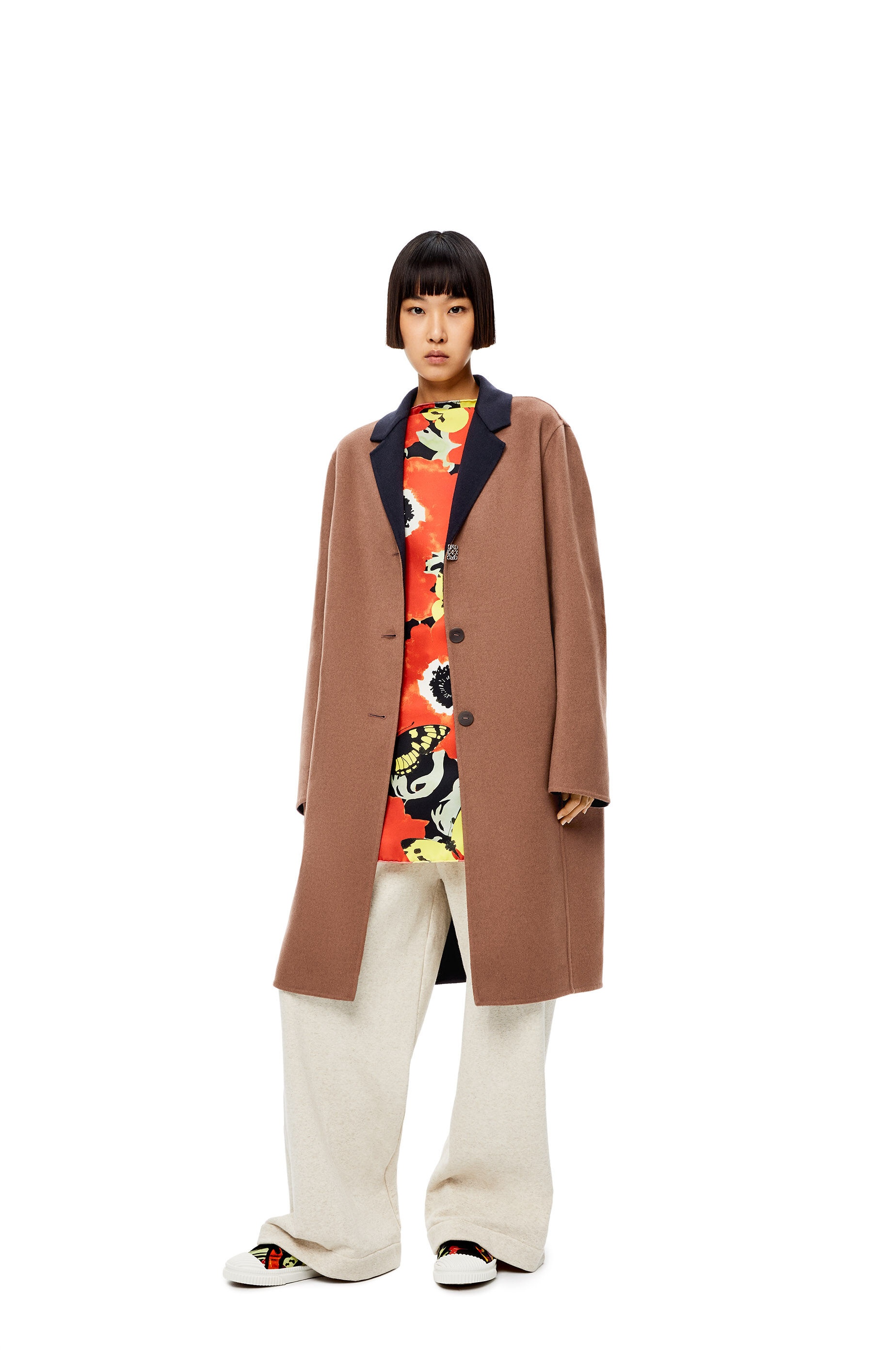 Anagram bi-colour coat in wool and cashmere - 2