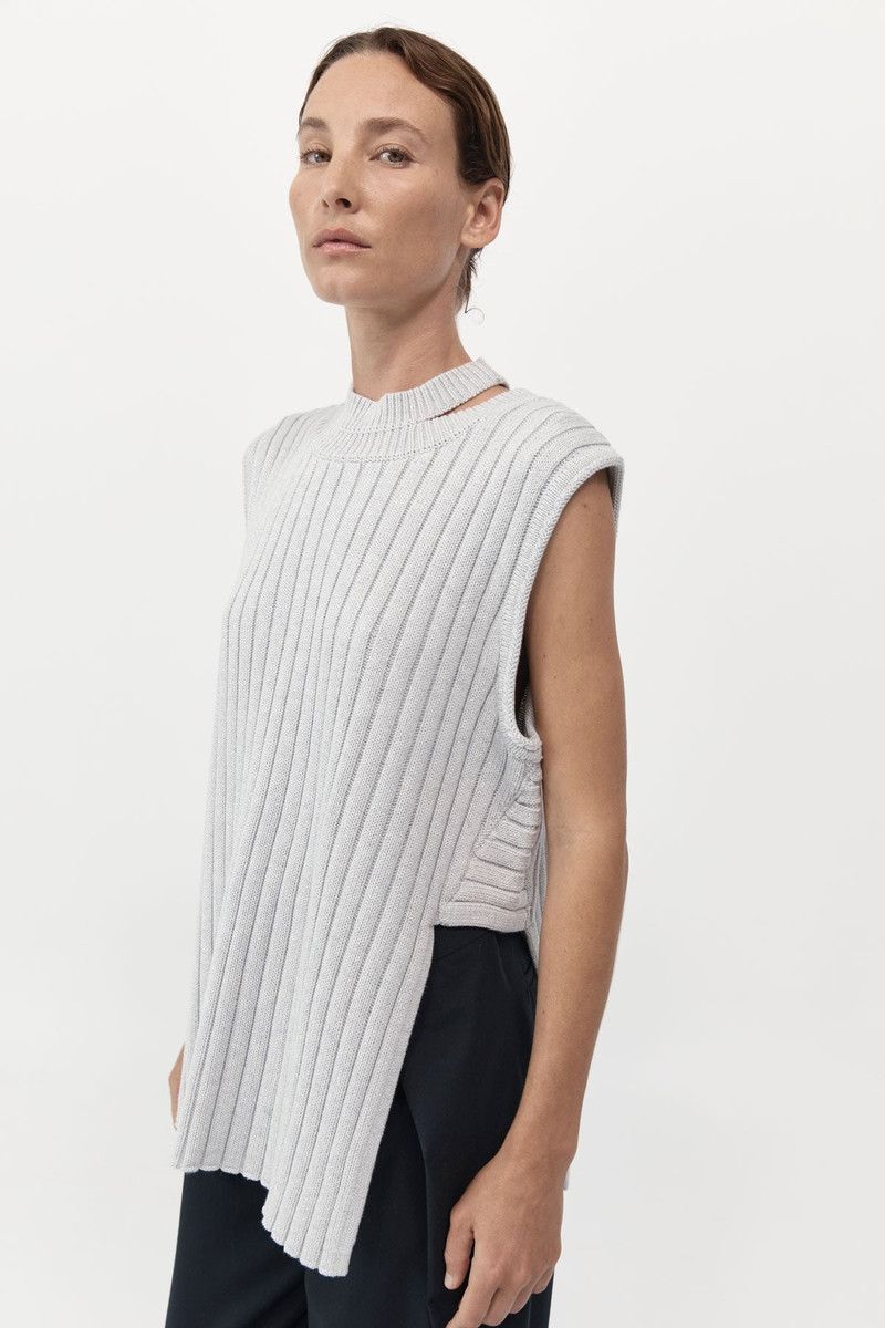 ST. AGNI Deconstructed Rib Knit Tunic - Soft Grey outlook