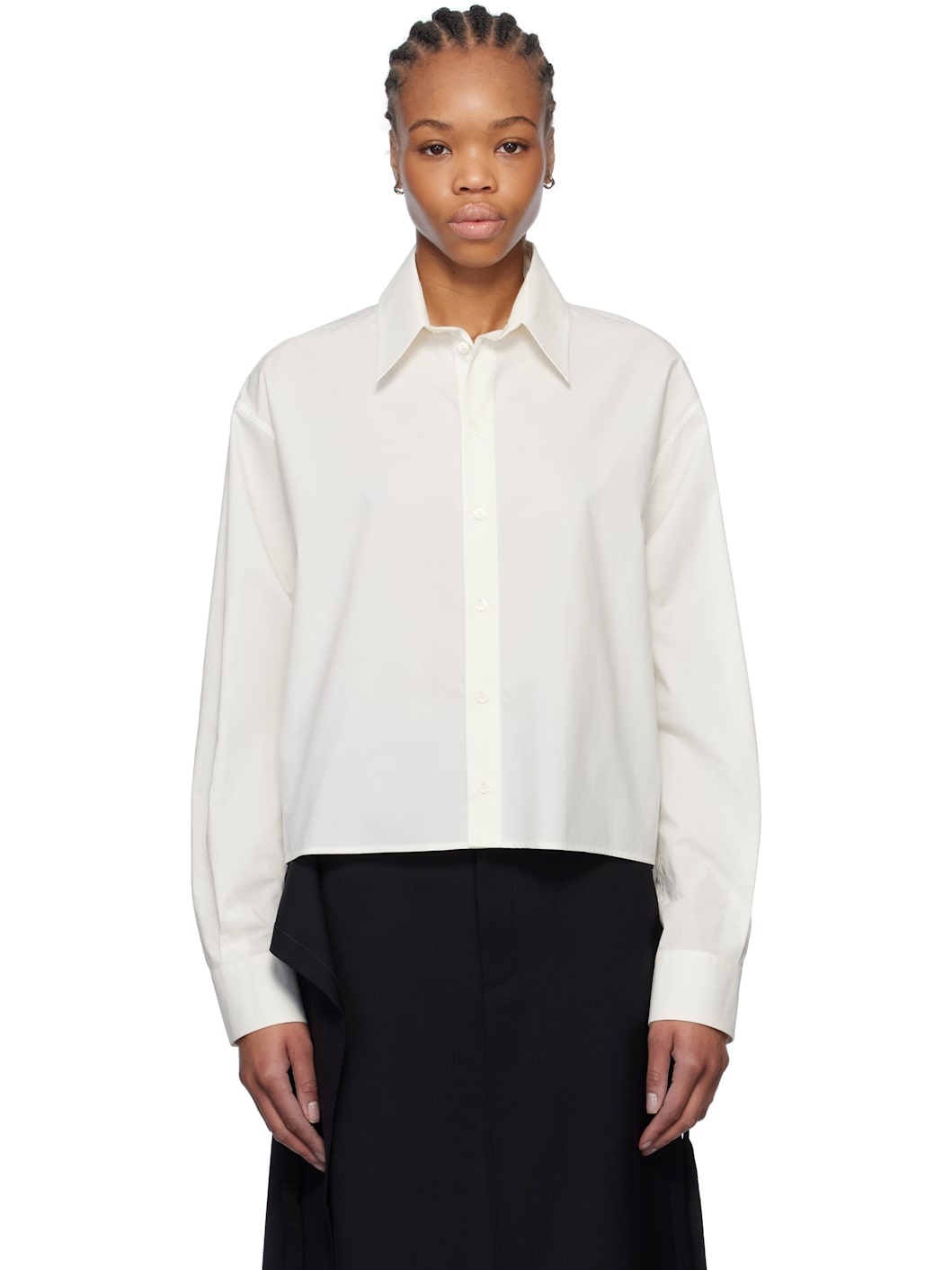 White Spliced Cotton Poplin Shirt - 1